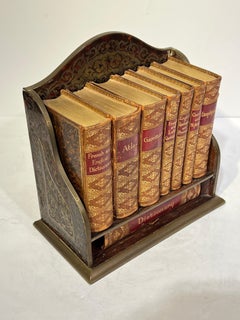 Antique Asprey Miniature Reference Book Set and Boulle inlaid rack