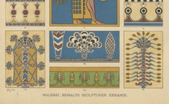 Antique Assyrian Ornament Print Featuring Mythological Guardian Figure, 1887