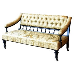 Antique Asthetic Movement Two Seater Sofa in Damask Printed Silk