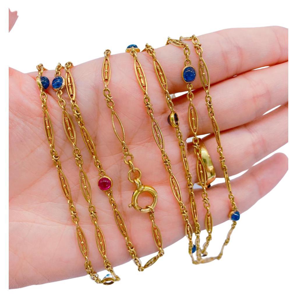 Antiguo astro húngaro neackles en el estilo de enlace con cabouchon zafiros azules y piedras de rubí con un total de 14gold peso de 30 gramos y 80cm neackles longitud fue hecha durante la época astro húngaro 1900/1910.c hall marcado con la letra A