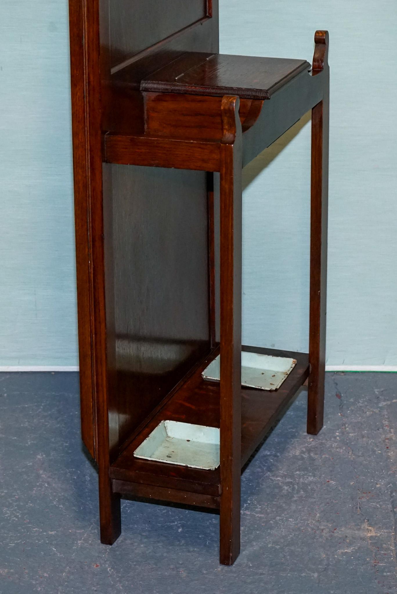 ANTIQUE ATCRAFT OAK HAT AND UMBRELLA HALLWAY STAND WITH A MiRROR im Angebot 3