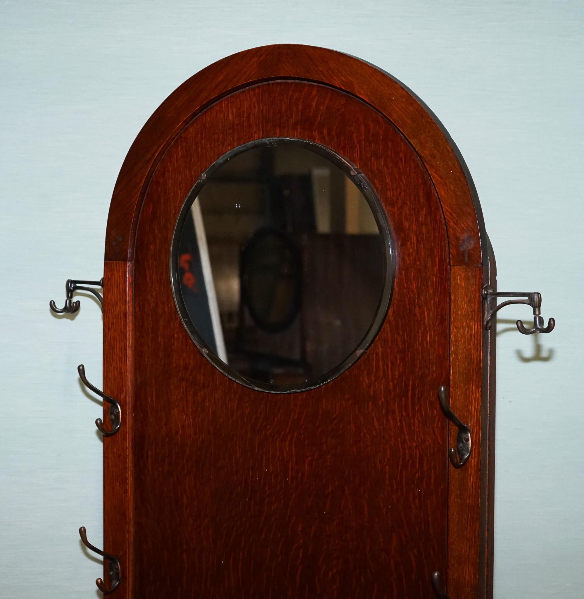 ANTIQUE ATCRAFT OAK HAT AND UMBRELLA HALLWAY STAND WITH A MiRROR im Angebot 7