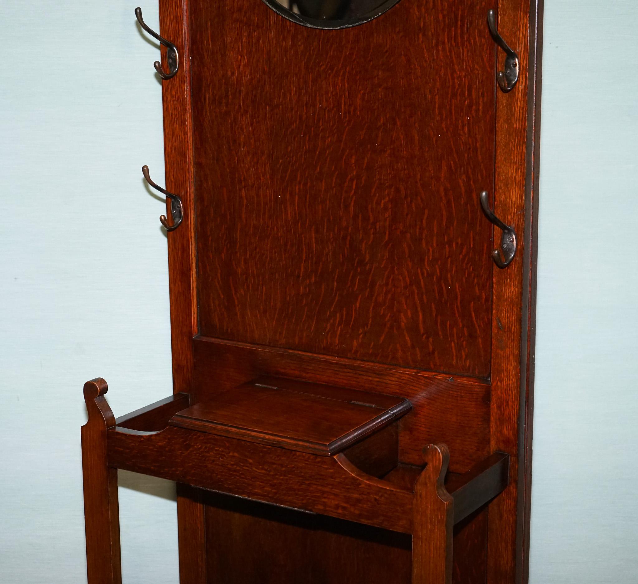 ANTIQUE ATCRAFT OAK HAT AND UMBRELLA HALLWAY STAND WITH A MiRROR im Angebot 8