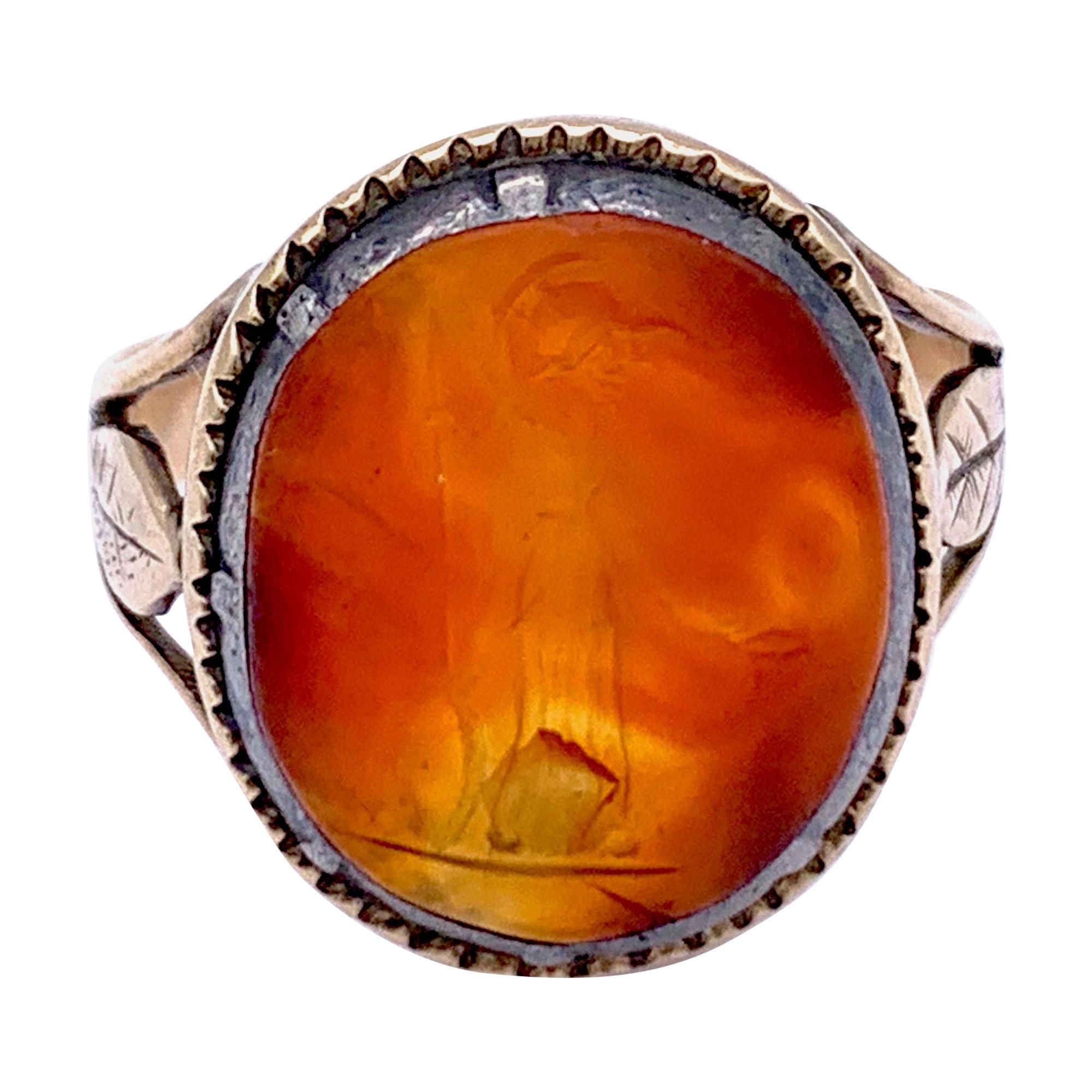 Antique Athena Carnelian Agate Intaglio Carving Silver Gold Mount, 1800