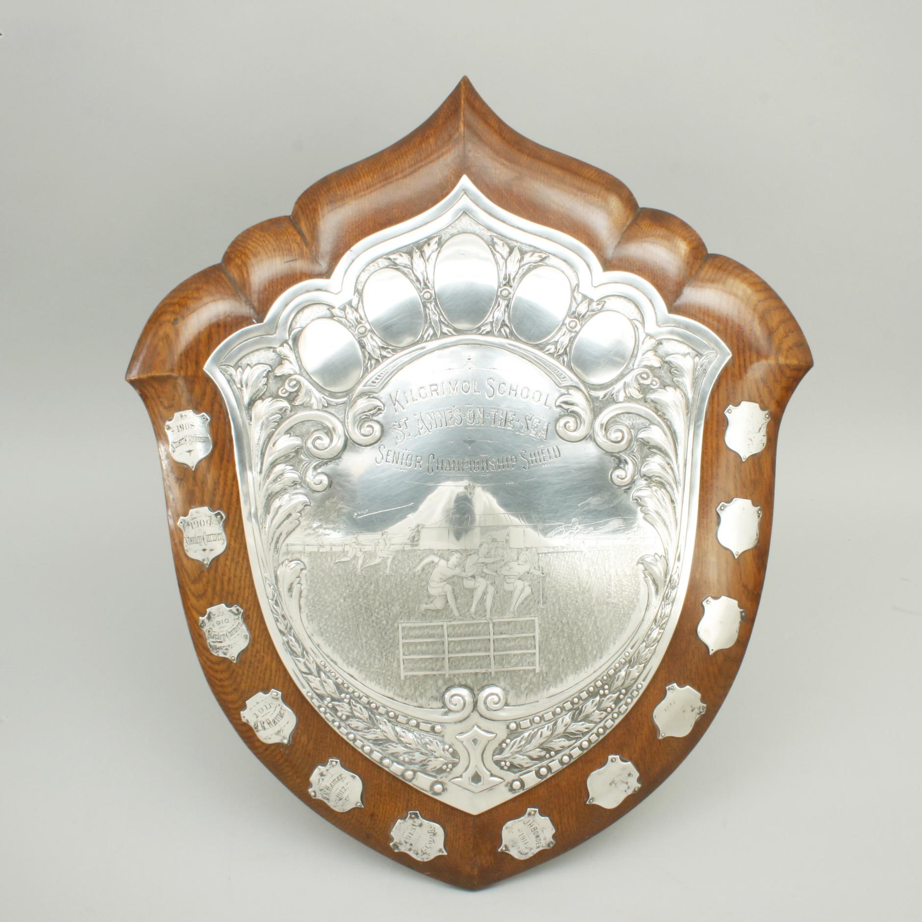 Silver Plate Antique Athletic Presentation Shield Trophy, Walker and Hall