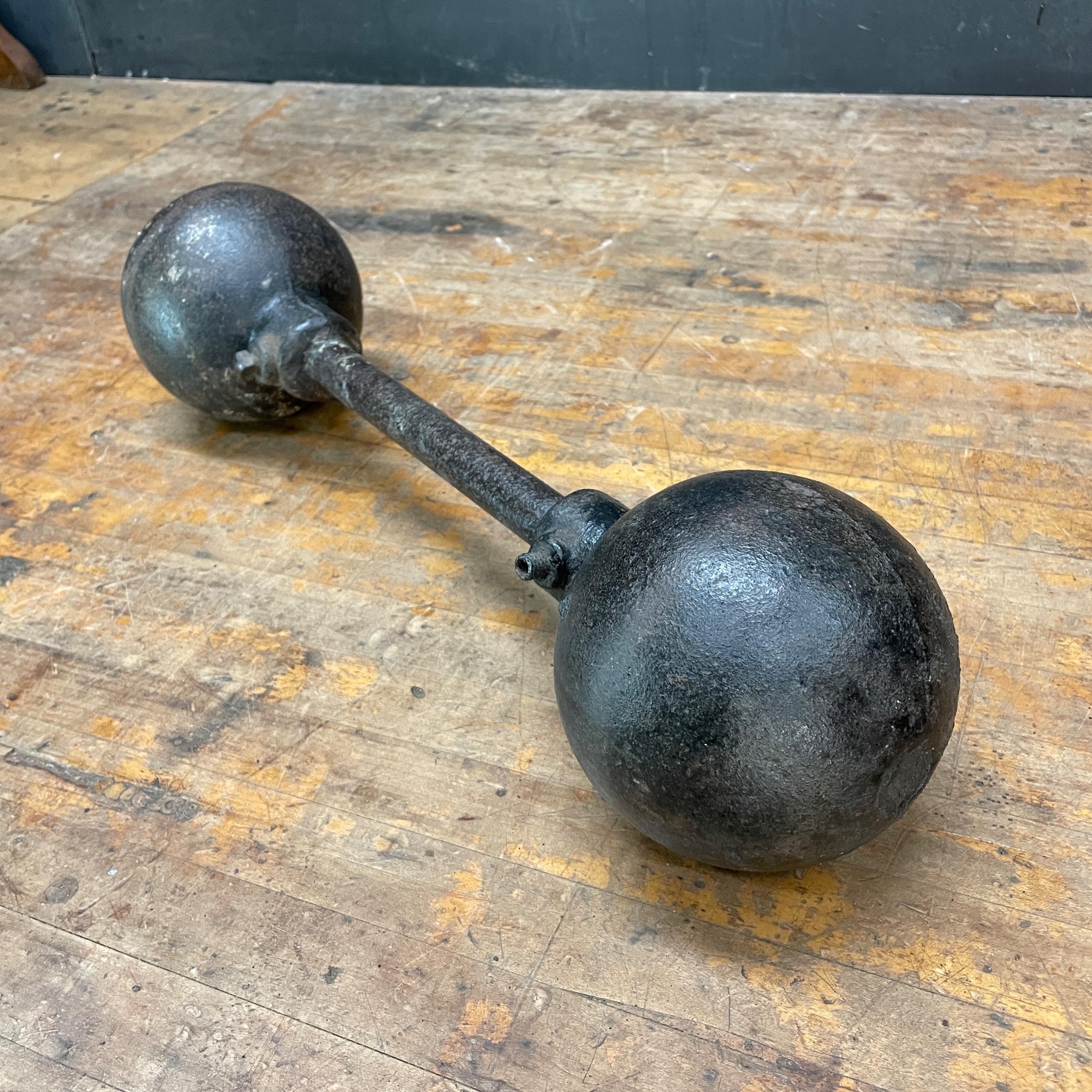 Antique Atlas Strongman Iron Circus Dumbbell 65 Pounds Vintage Carnival Relic For Sale 2