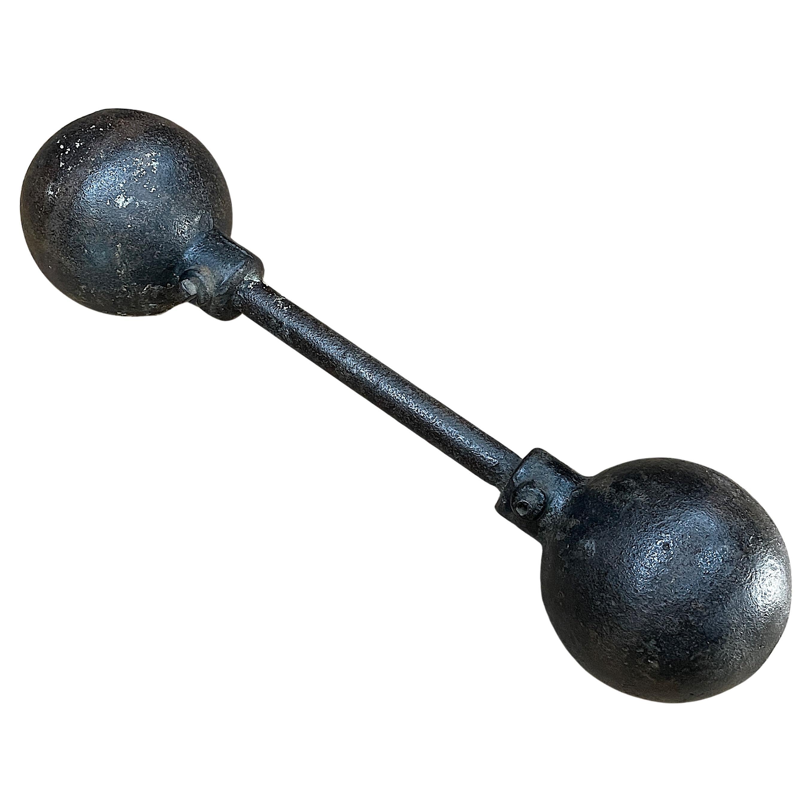 Antique Atlas Strongman Iron Circus Dumbbell 65 Pounds Vintage Carnival Relic For Sale