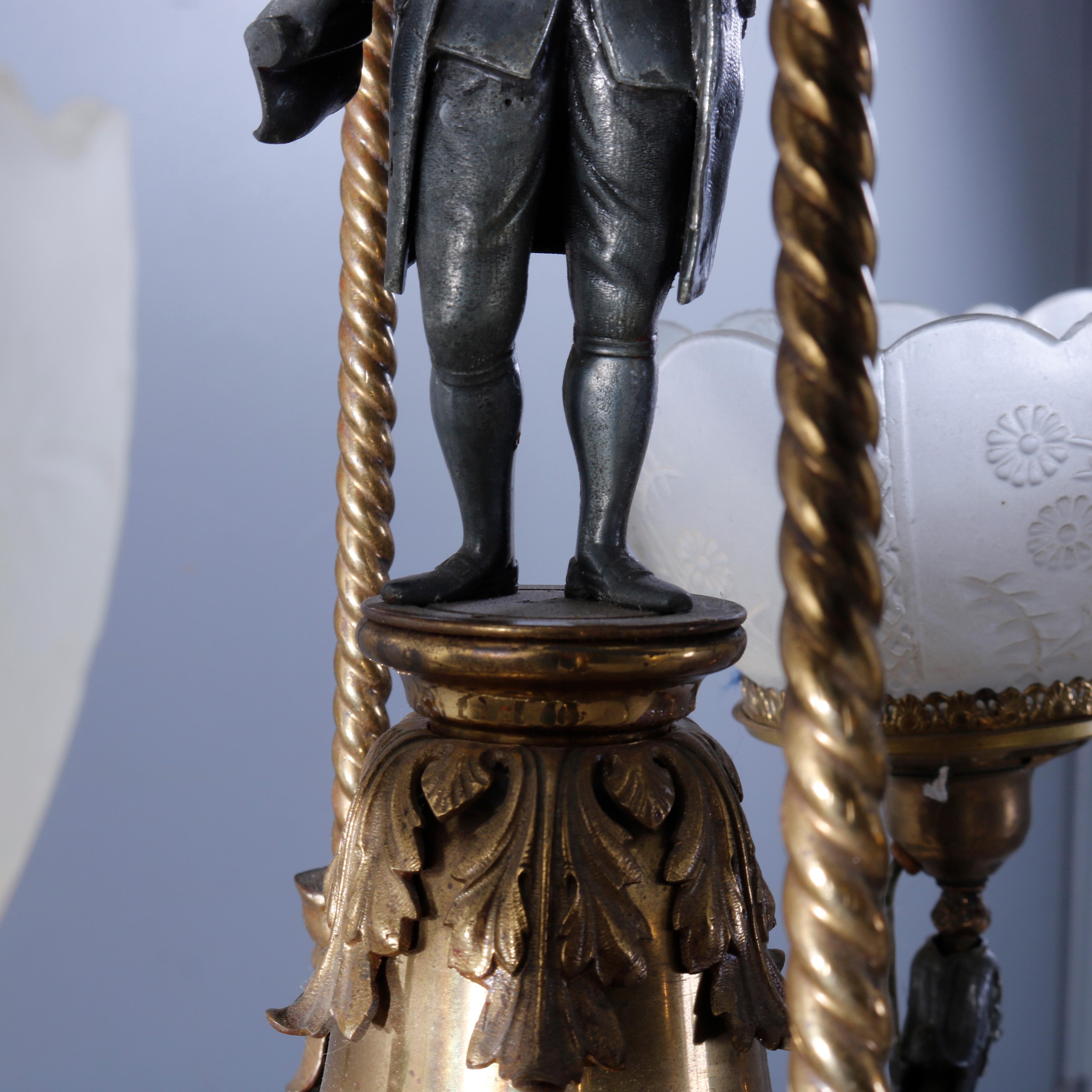 Antique attr Cornelius & Co. Figural Ben Franklin Gas Chandelier, Electrified 12