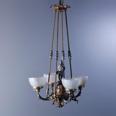 Antique attr Cornelius & Co. Figural Ben Franklin Gas Chandelier, Electrified