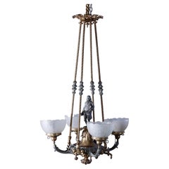 Antique attr Cornelius & Co. Figural Ben Franklin Gas Chandelier, Electrified