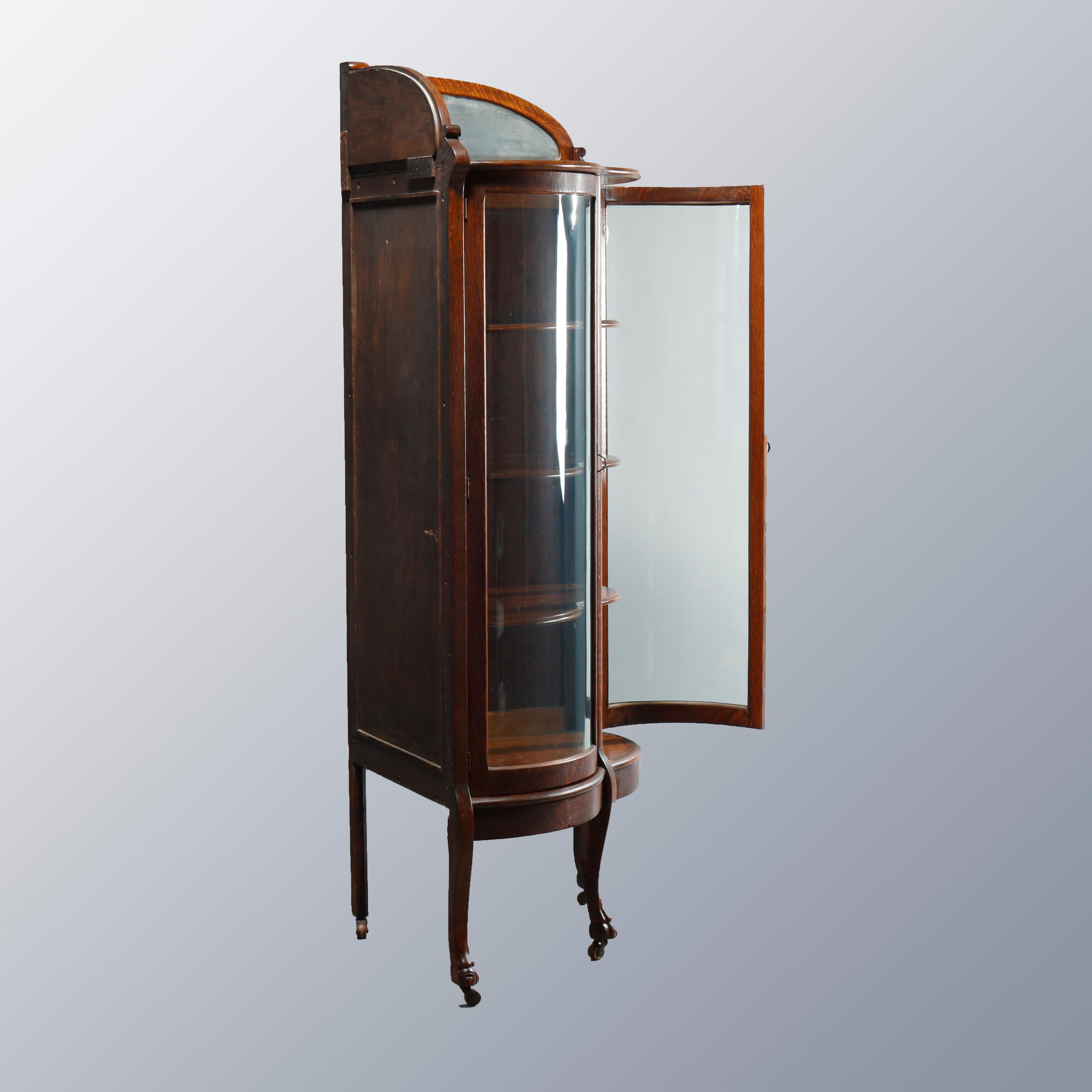 Antique Attr. RJ Horner Oak Curved Glass Door Corner Display Cabinet, c1910 1