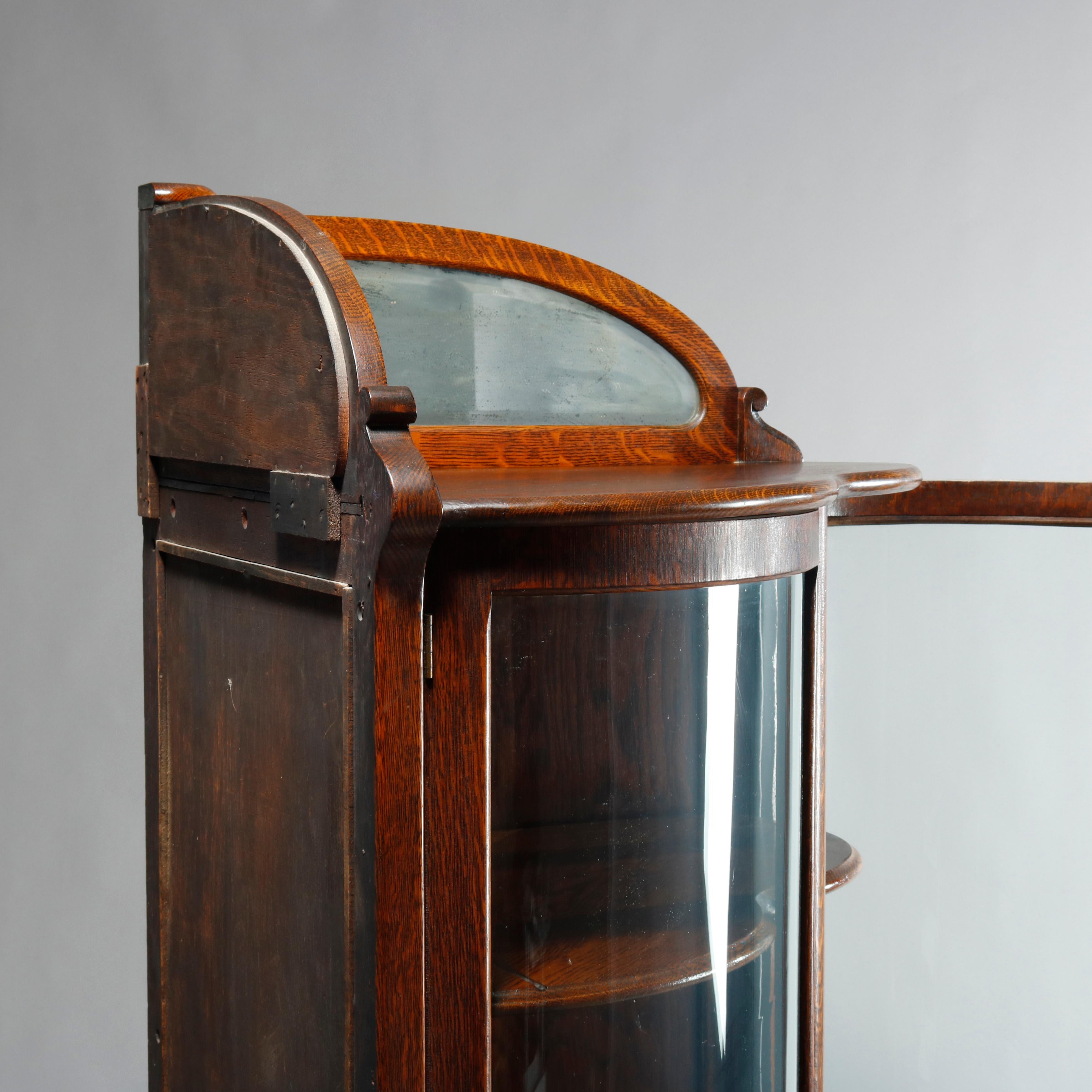 Antique Attr. RJ Horner Oak Curved Glass Door Corner Display Cabinet, c1910 2