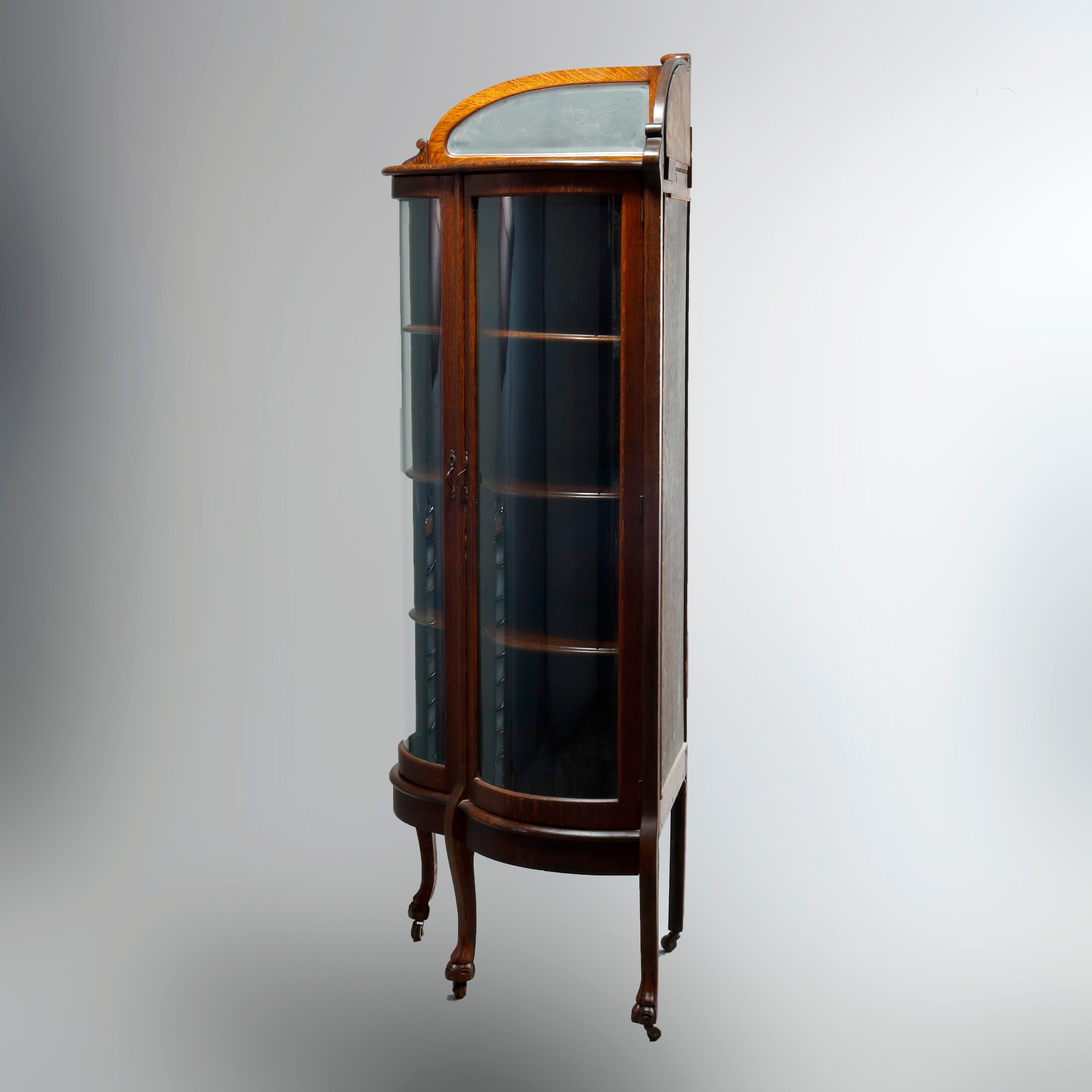 Antique Attr. RJ Horner Oak Curved Glass Door Corner Display Cabinet, c1910 6