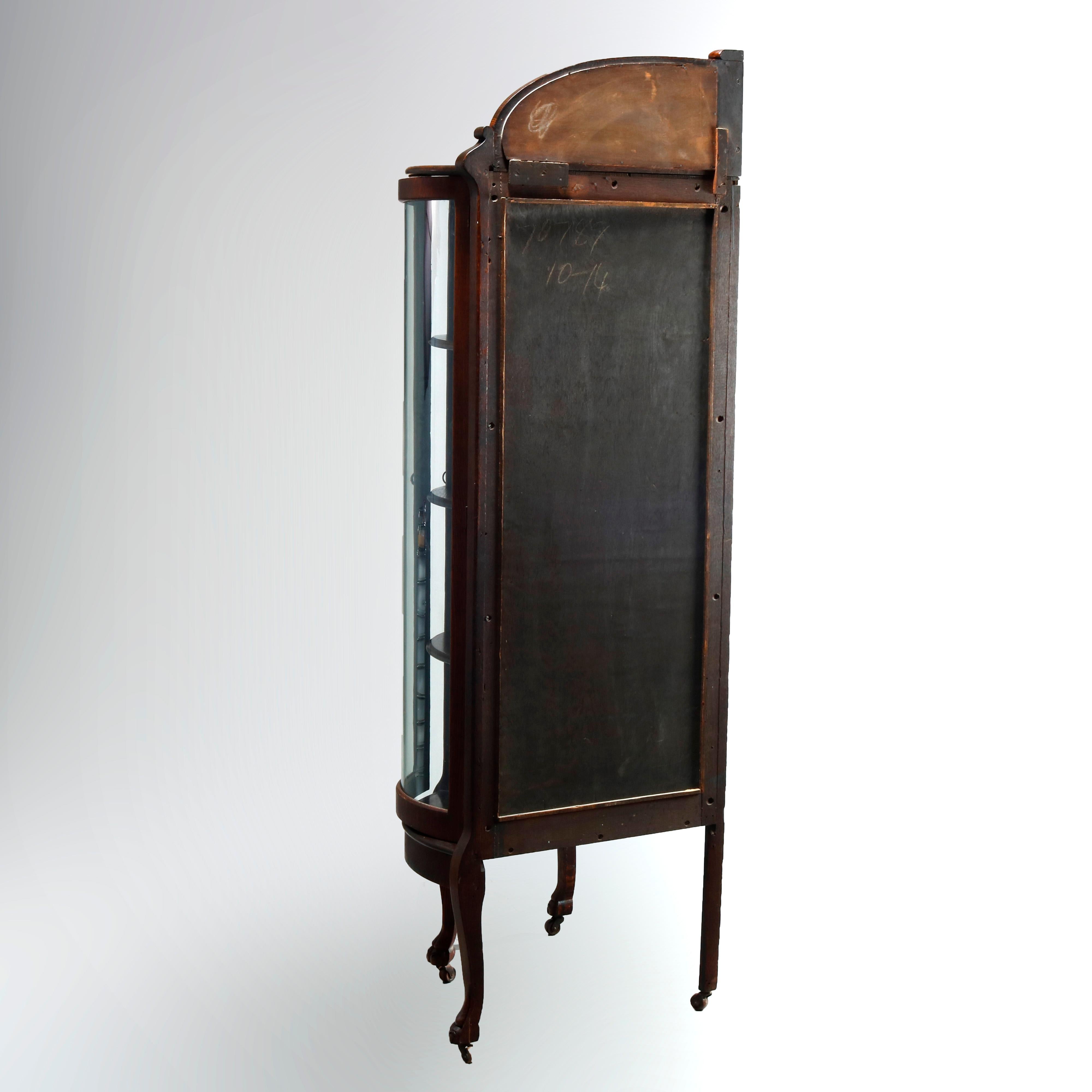Antique Attr. RJ Horner Oak Curved Glass Door Corner Display Cabinet, c1910 7