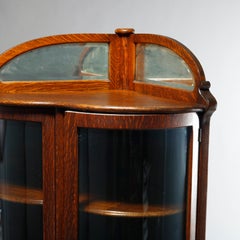Antique Attr. RJ Horner Oak Curved Glass Door Corner Display Cabinet, c1910