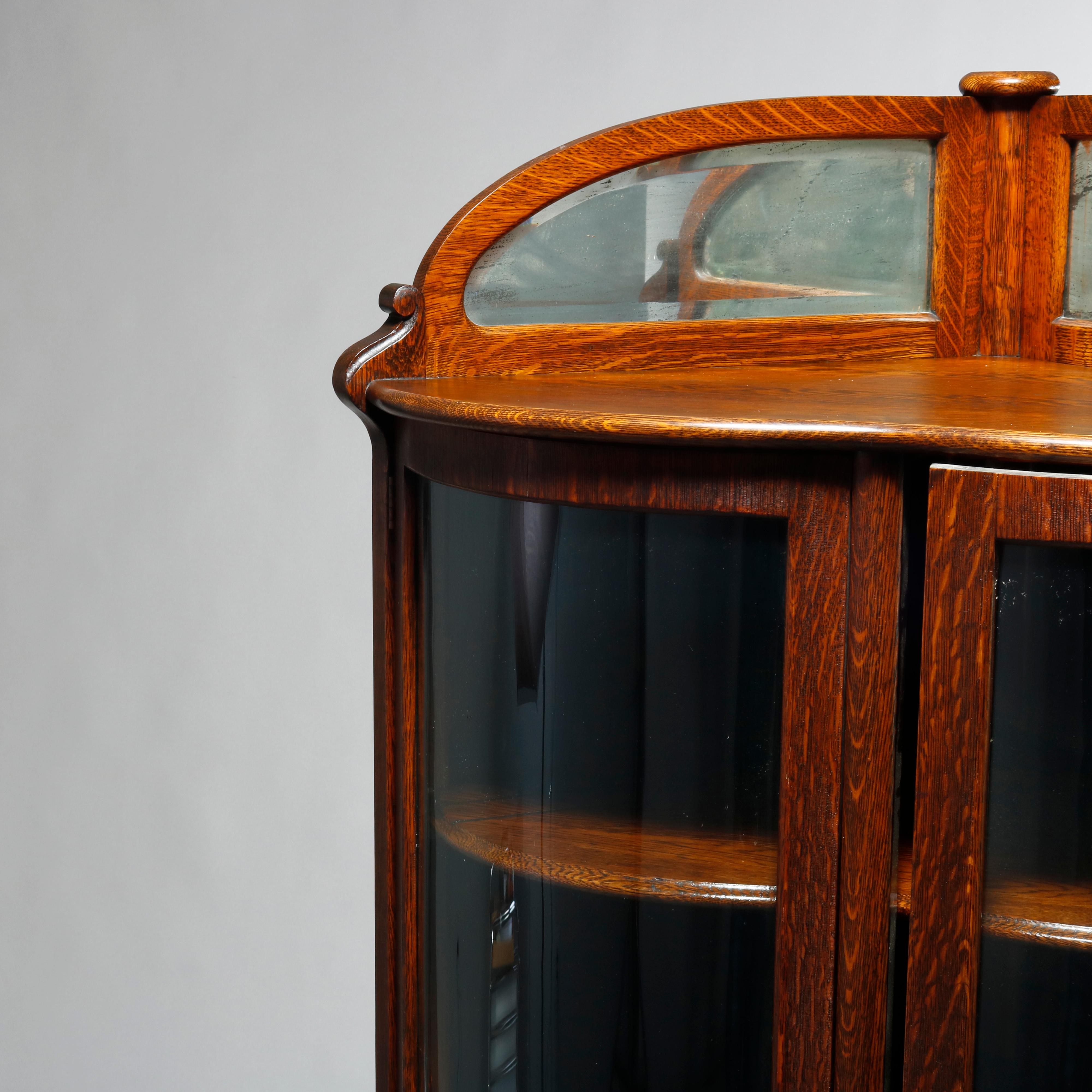 oak curio cabinet with curved glass