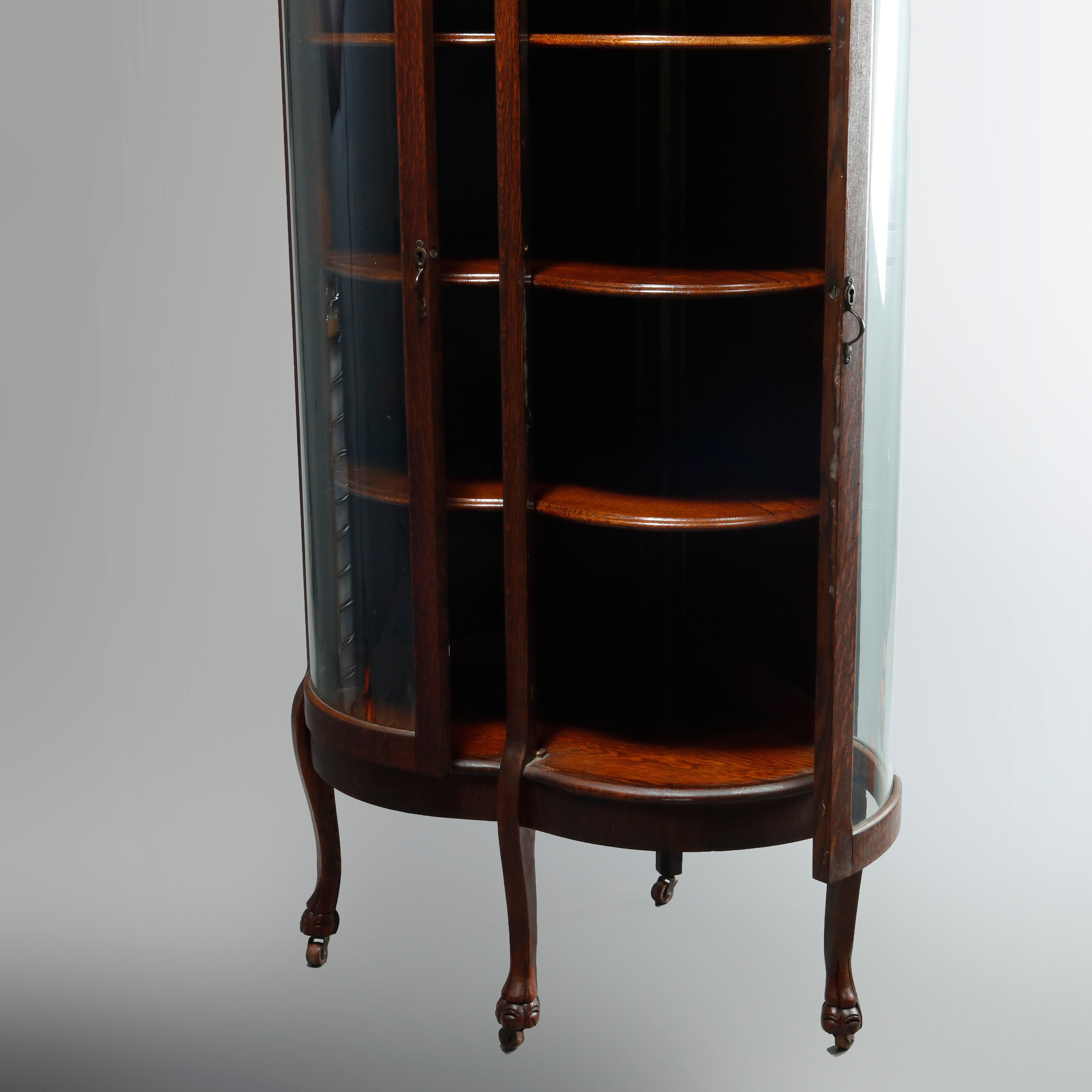 20th Century Antique Attr. RJ Horner Oak Curved Glass Door Corner Display Cabinet, c1910