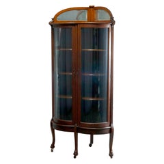 Antique Attr. RJ Horner Oak Curved Glass Door Corner Display Cabinet, c1910