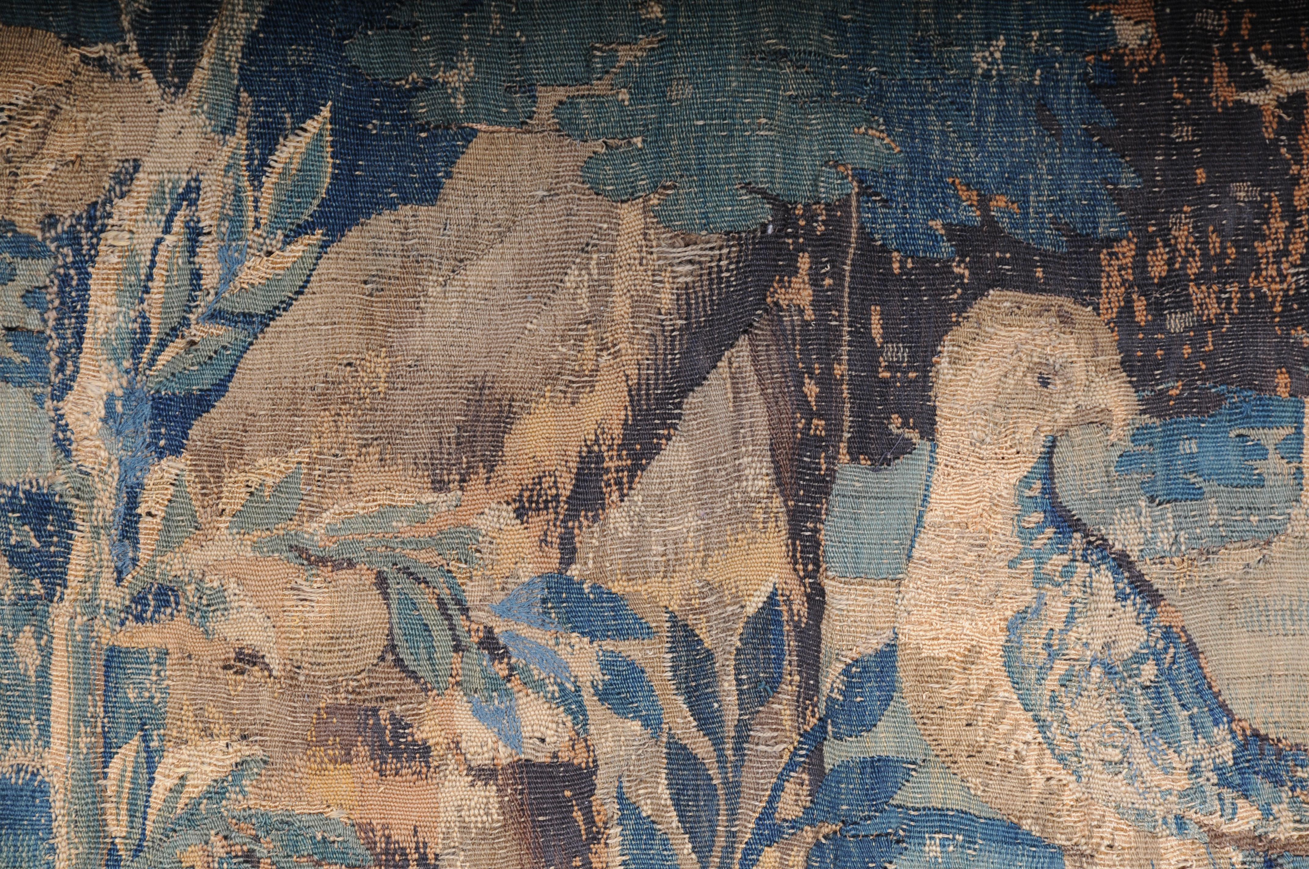 Antique Aubosson/Gobelein wall carpet, France 17th century. Verdure motif, silk For Sale 3