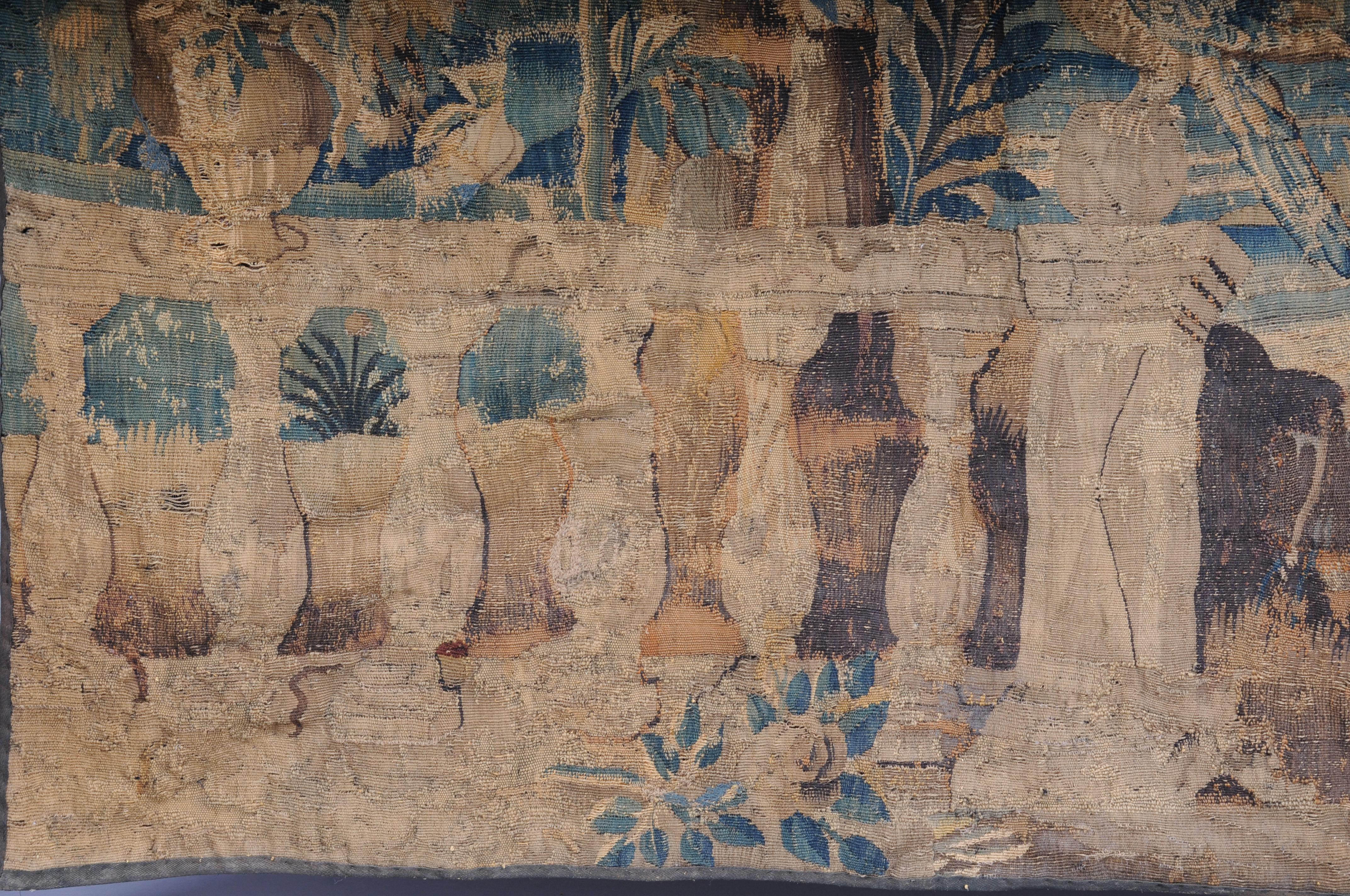 Antique Aubosson/Gobelein wall carpet, France 17th century. Verdure motif, silk For Sale 4