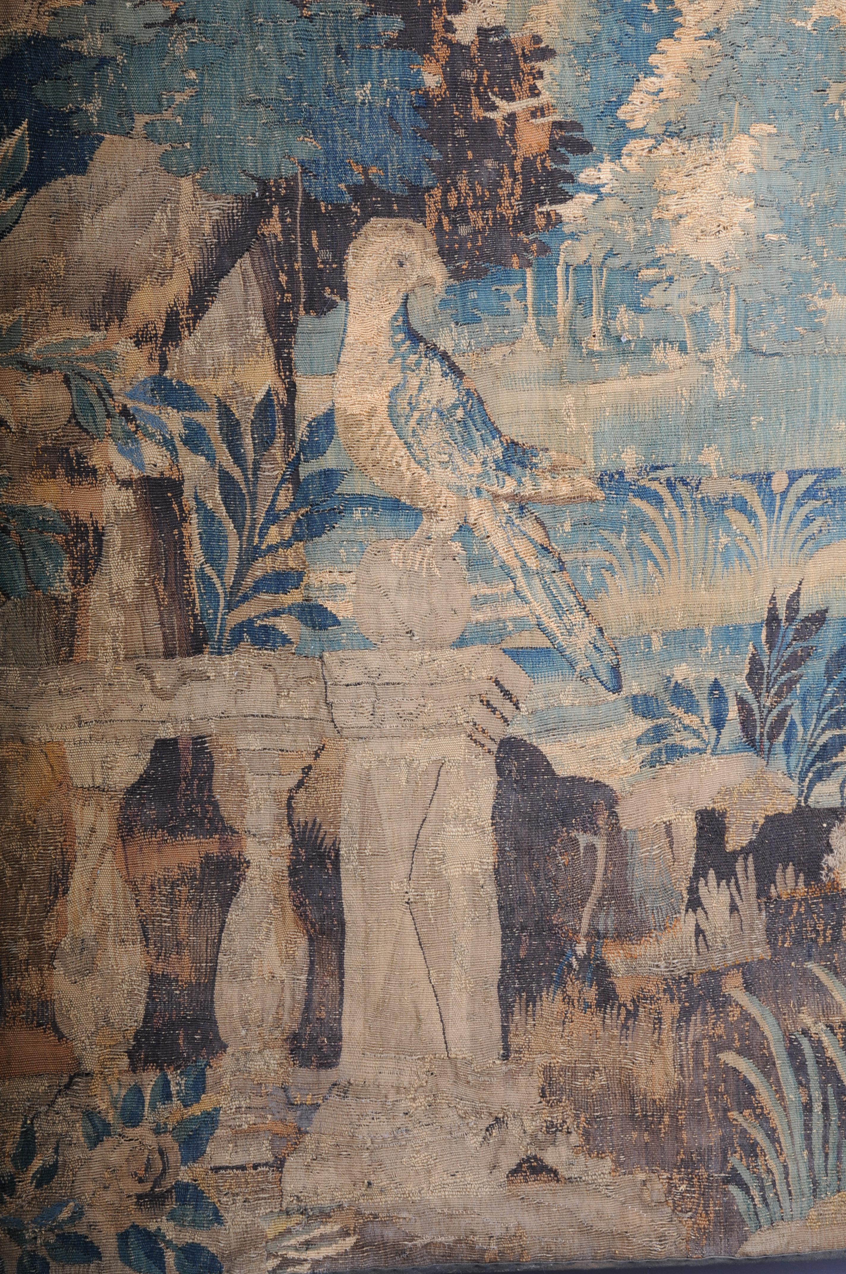 Antique Aubosson/Gobelein wall carpet, France 17th century. Verdure motif, silk For Sale 5
