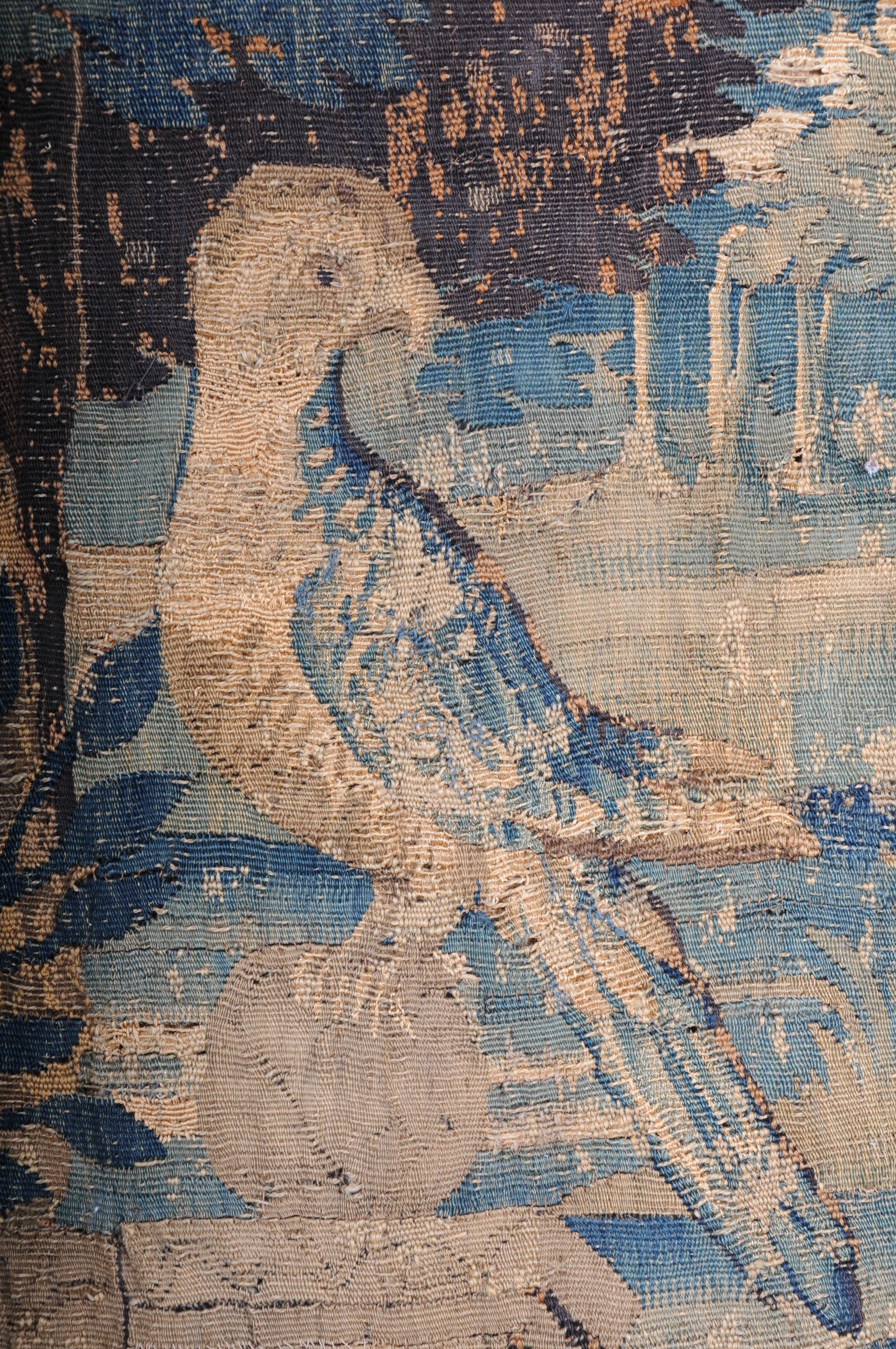 Antique Aubosson/Gobelein wall carpet, France 17th century. Verdure motif, silk For Sale 6