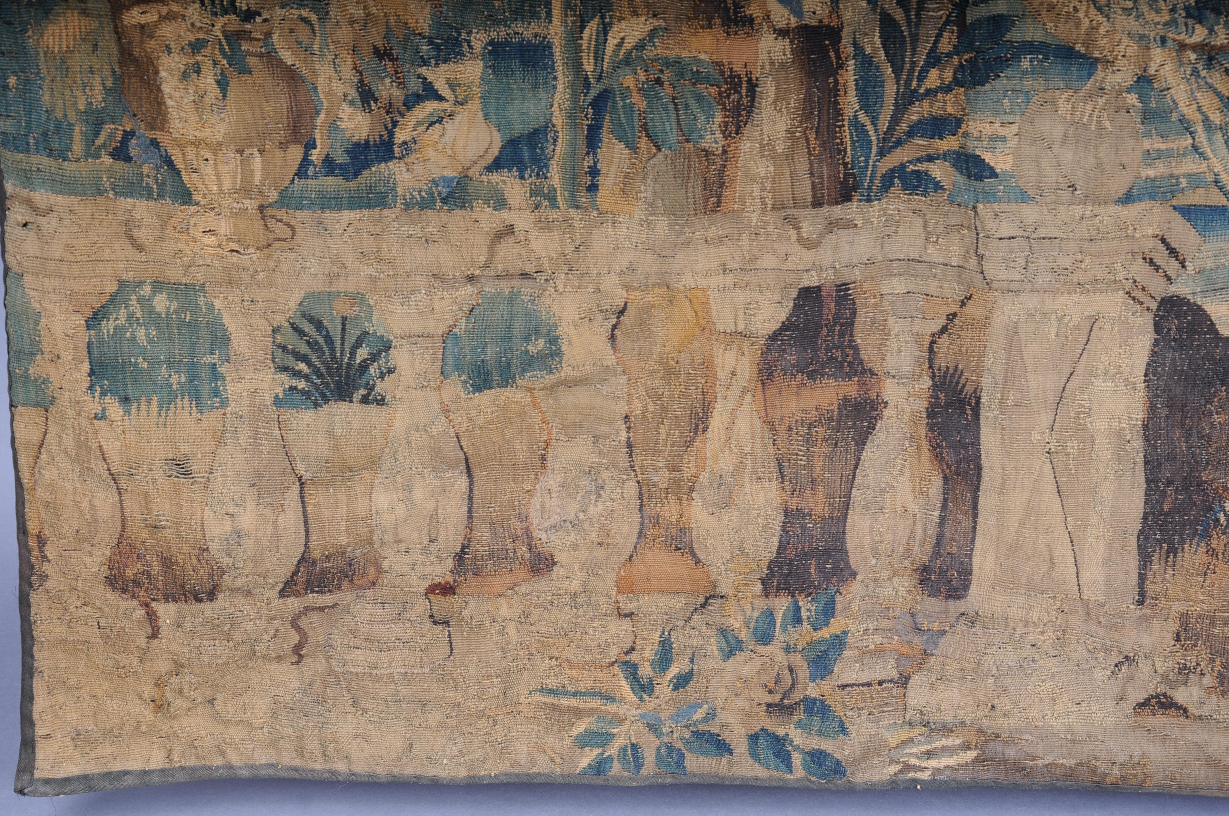 Antique Aubosson/Gobelein wall carpet, France 17th century. Verdure motif, silk For Sale 8