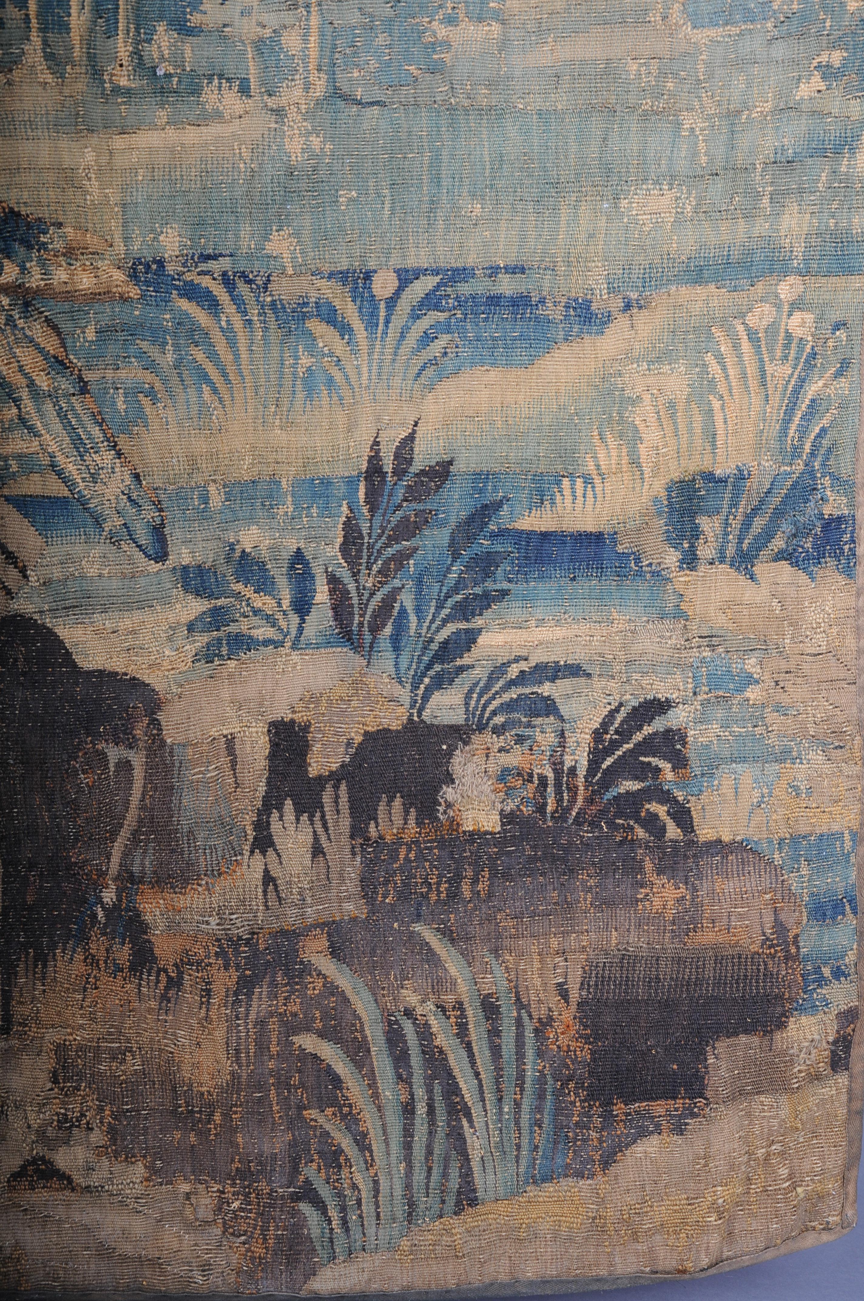 Antique Aubosson/Gobelein wall carpet, France 17th century. Verdure motif, silk For Sale 9