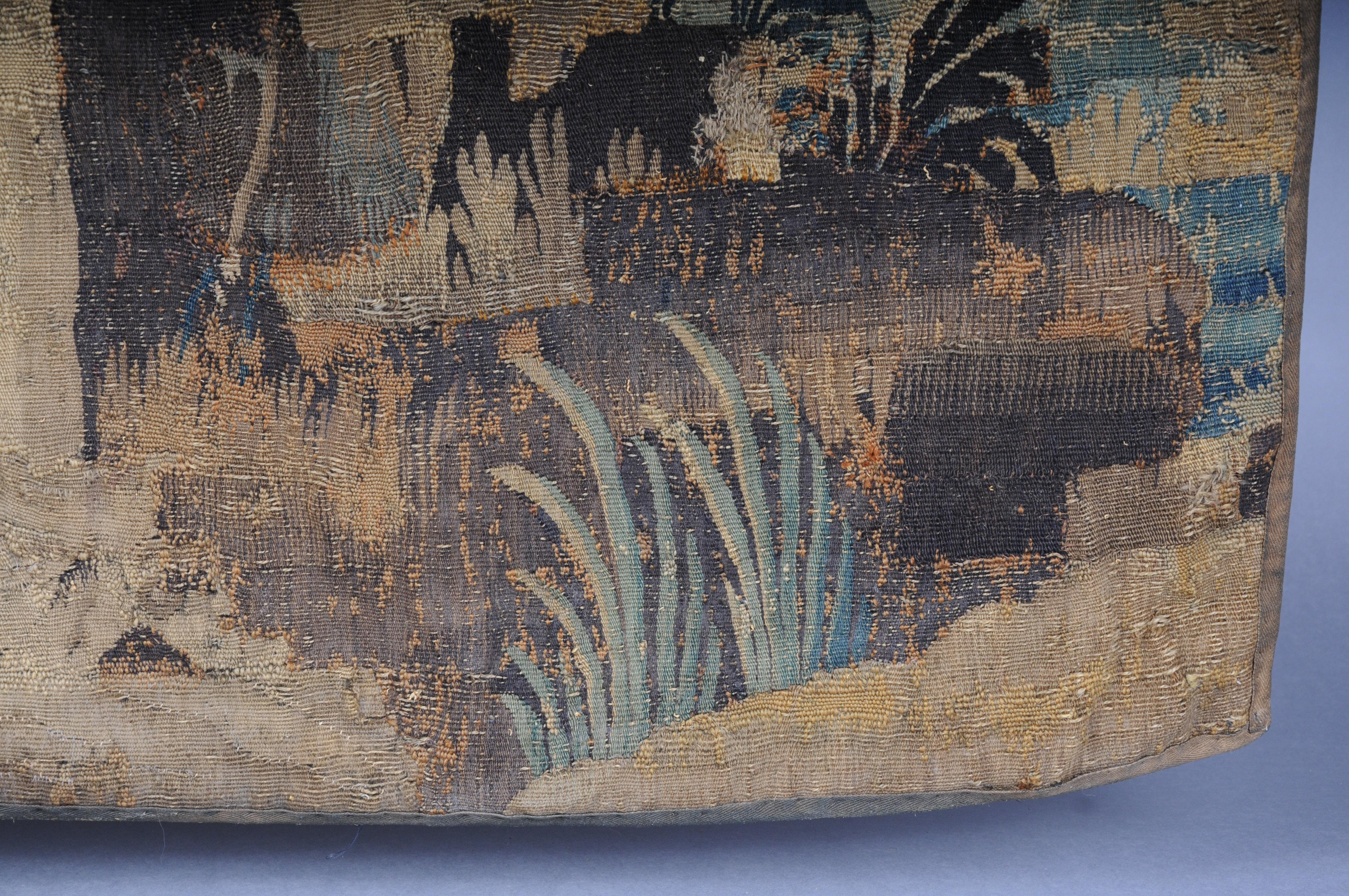 Antique Aubosson/Gobelein wall carpet, France 17th century. Verdure motif, silk For Sale 10