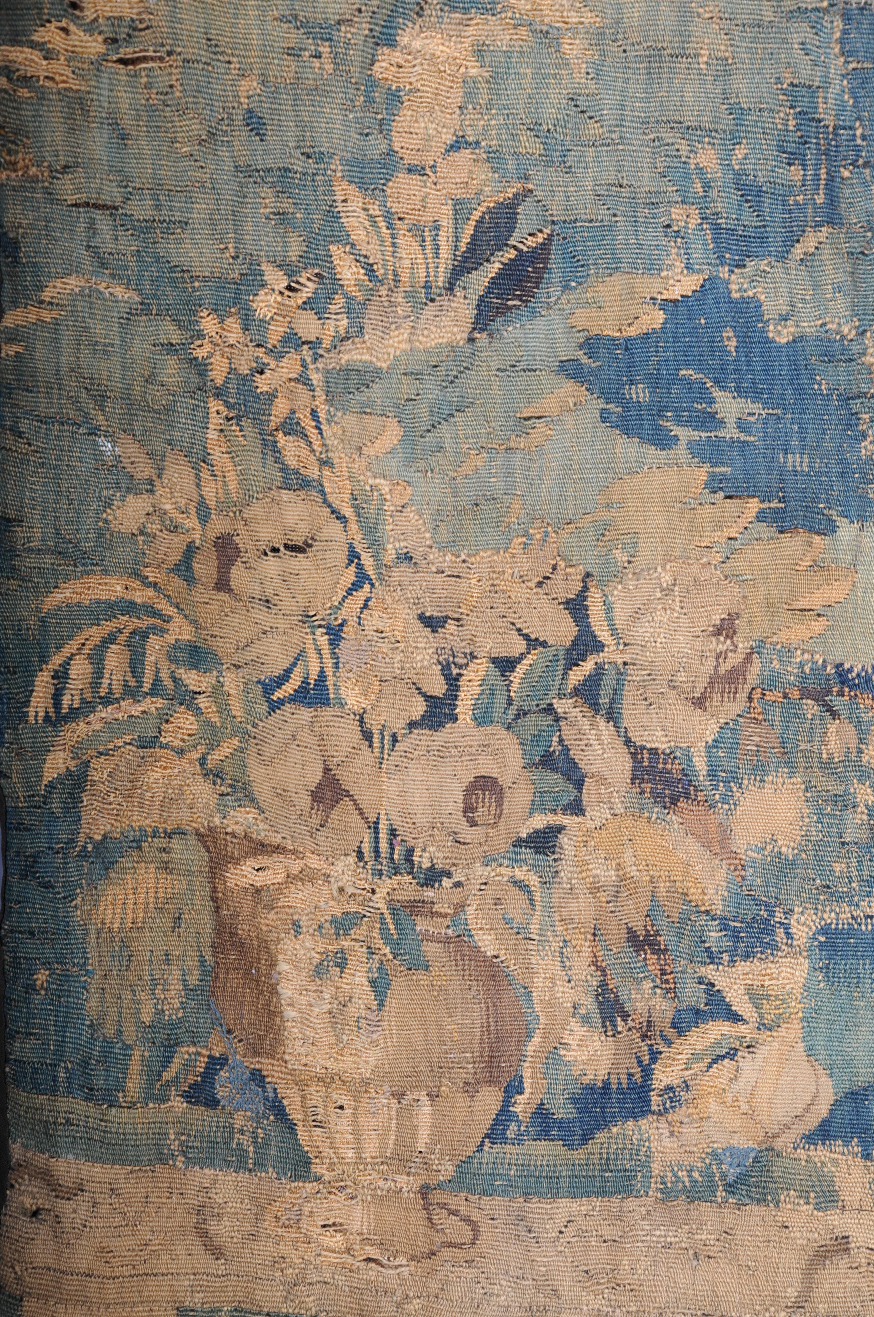 Antique Aubosson/Gobelein wall carpet, France 17th century. Verdure motif, silk For Sale 12