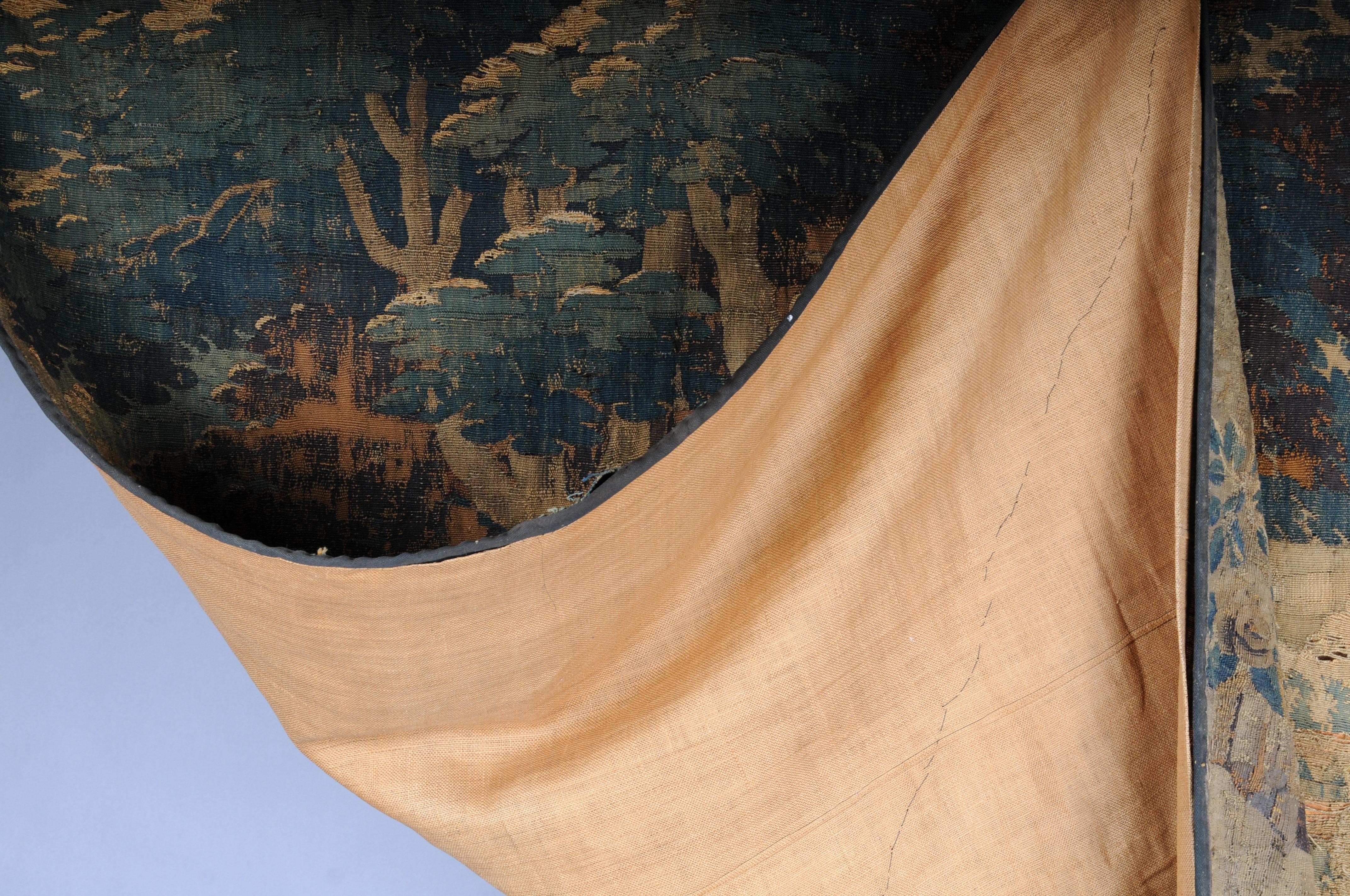 Antique Aubosson/Gobelein wall carpet, France 17th century. Verdure motif, silk For Sale 13