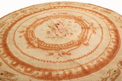 Antique Aubousson Traditional Peach and Beige Wool Circle Rug