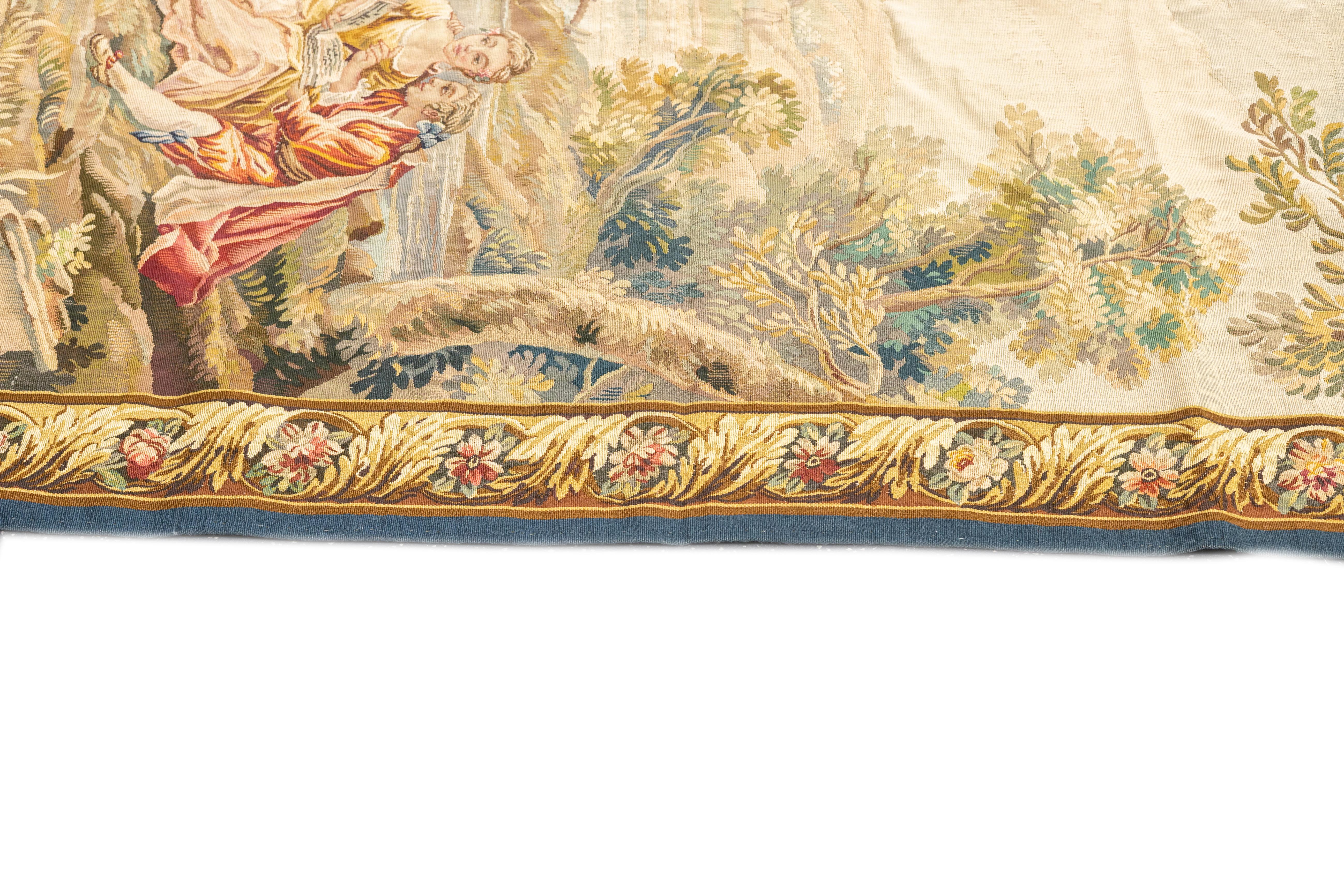 Hand-Knotted Antique Aubusson-Beauvais Pictorial French Tapestry 4'9'' x 6'3'' For Sale