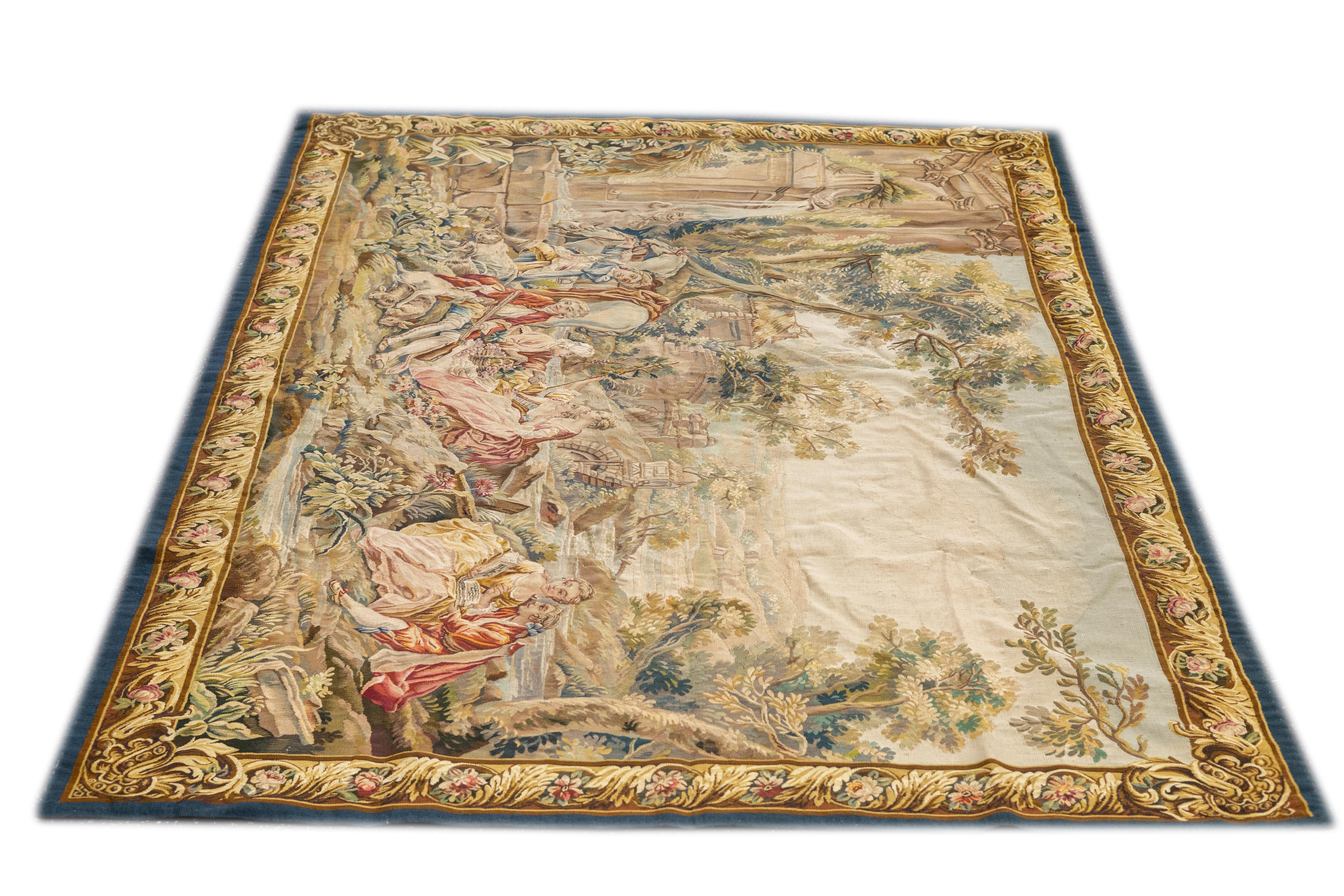 19th Century Antique Aubusson-Beauvais Pictorial French Tapestry 4'9'' x 6'3'' For Sale