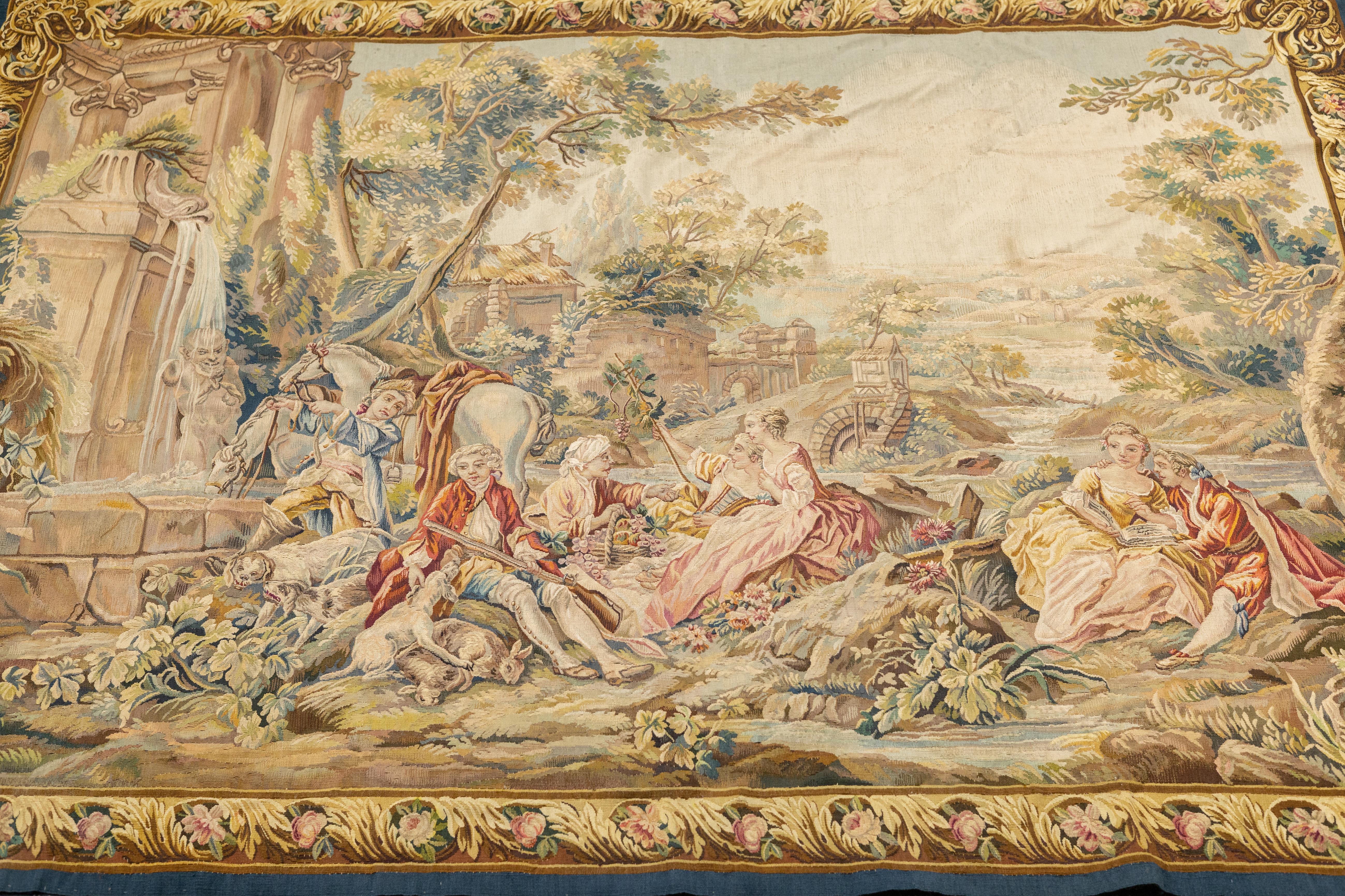 Wool Antique Aubusson-Beauvais Pictorial French Tapestry 4'9'' x 6'3'' For Sale