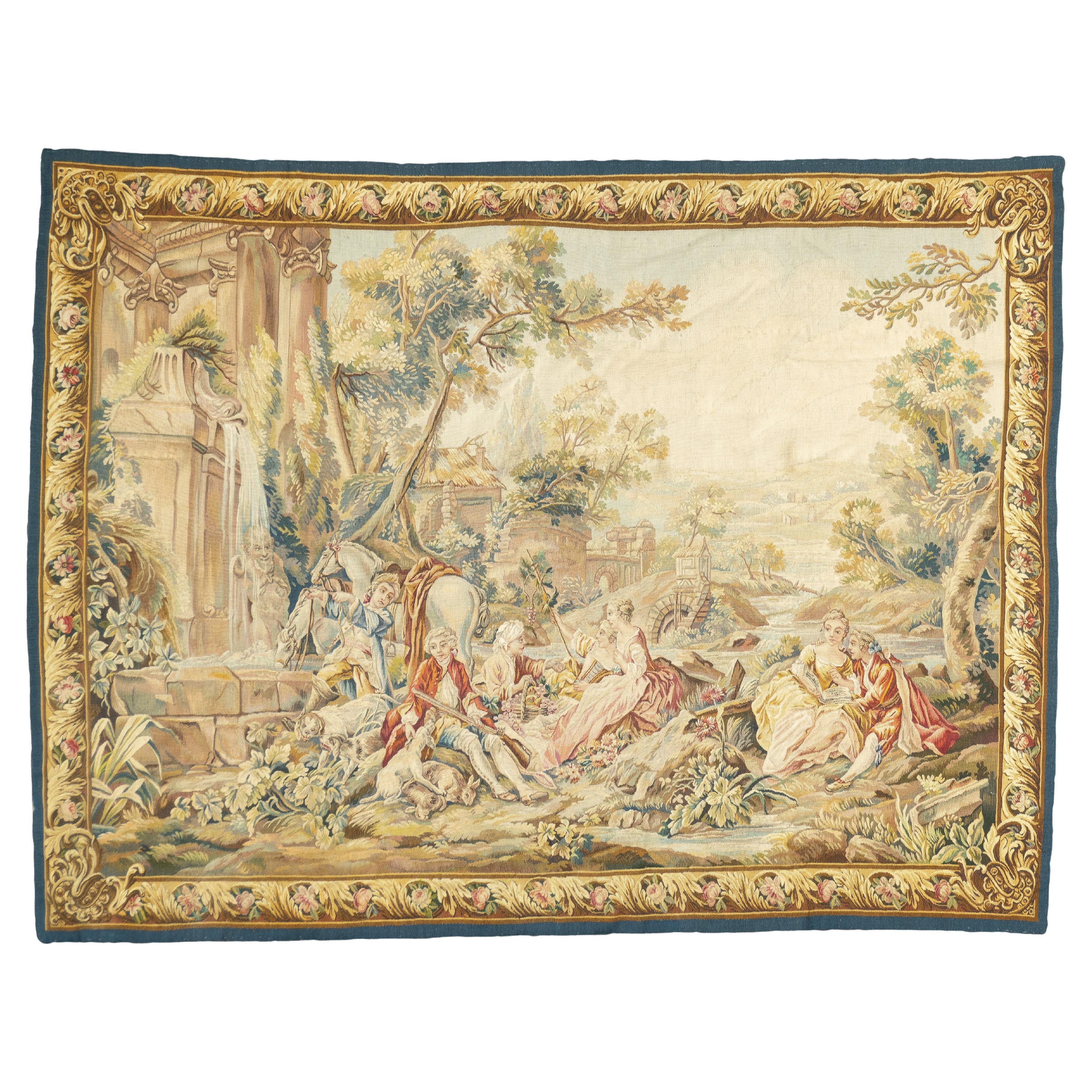 Antique Aubusson-Beauvais Pictorial French Tapestry 4'9'' x 6'3'' For Sale