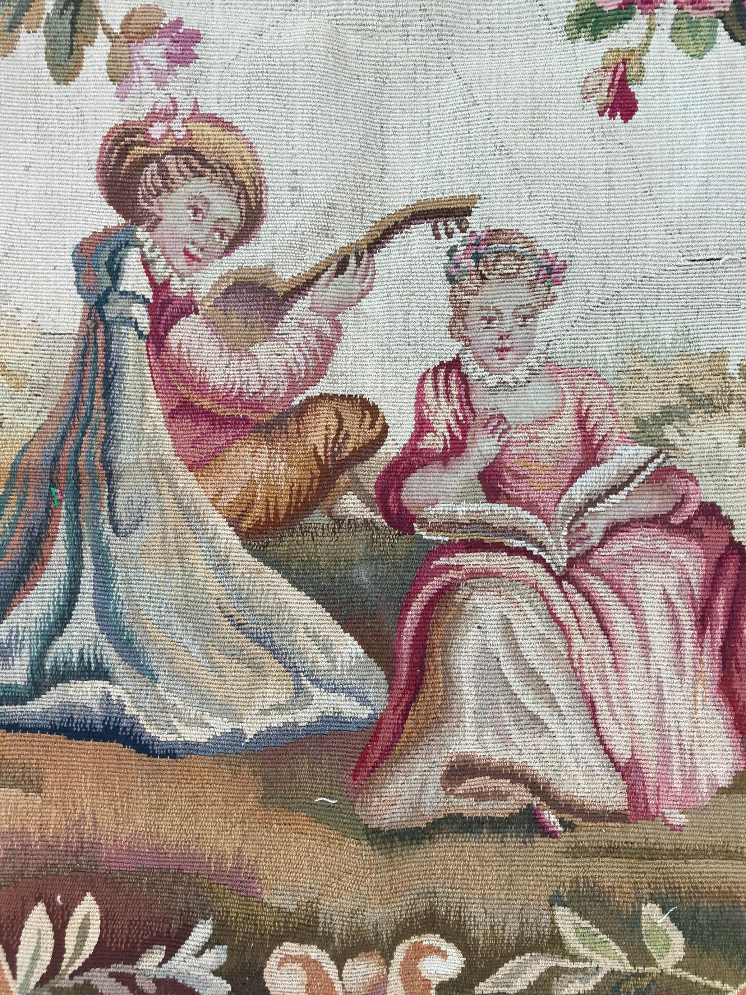 Très belle tapisserie d'Aubusson de la fin du 19ème siècle avec un beau design et de belles couleurs, laine et soie tissées sur une base de coton.