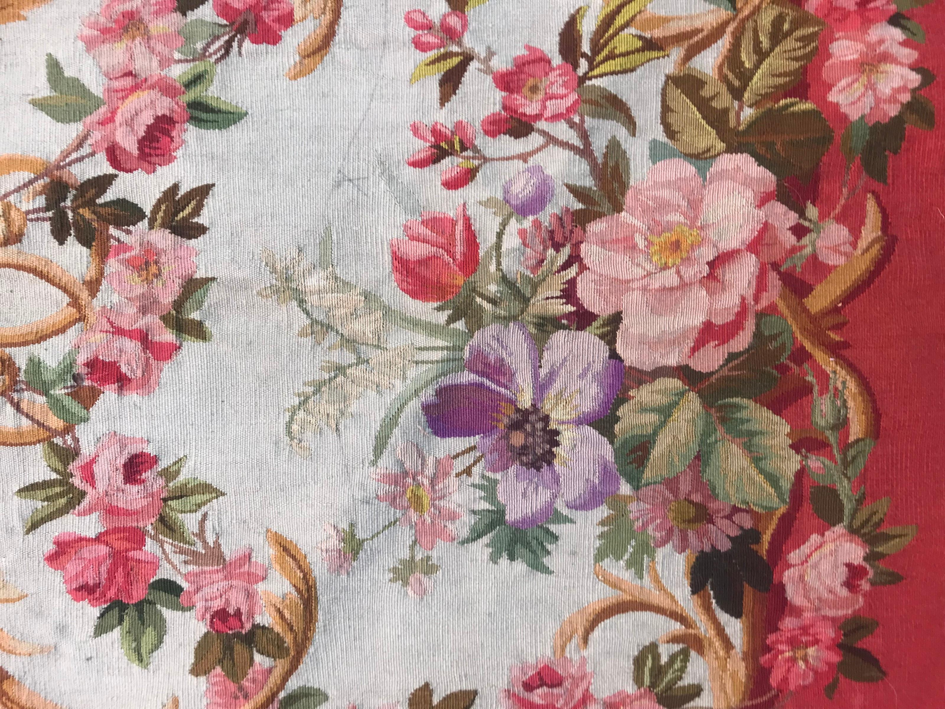 Very beautiful late 19th century Aubusson tapestry, chair element, with a beautiful design and colors, wool and silk woven on cotton foundation.