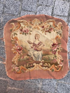 Bobyrug’s Antique Aubusson Cushion Chair Cover Tapestry