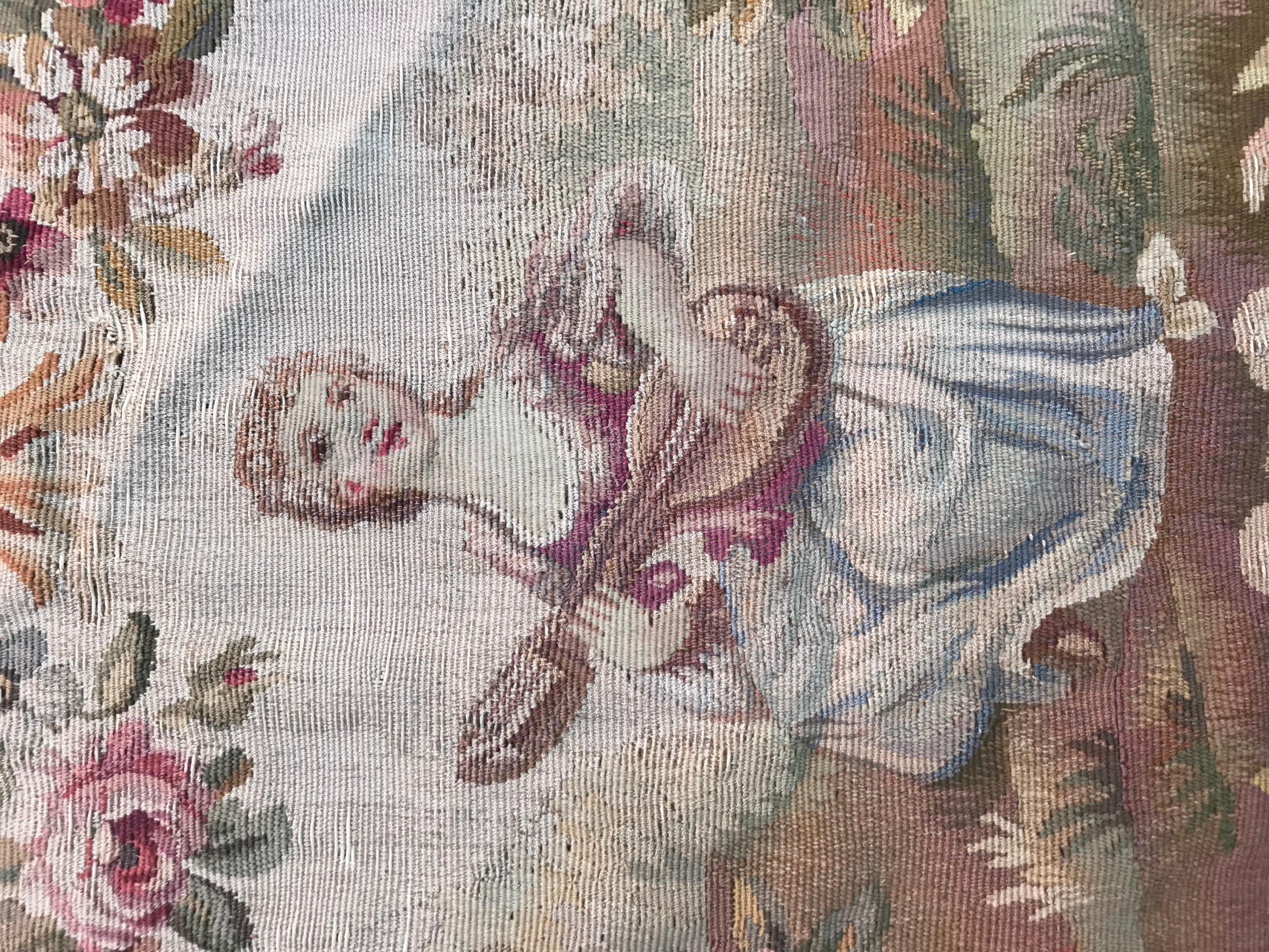 French Antique Aubusson Cushion Chair Cover Tapestry