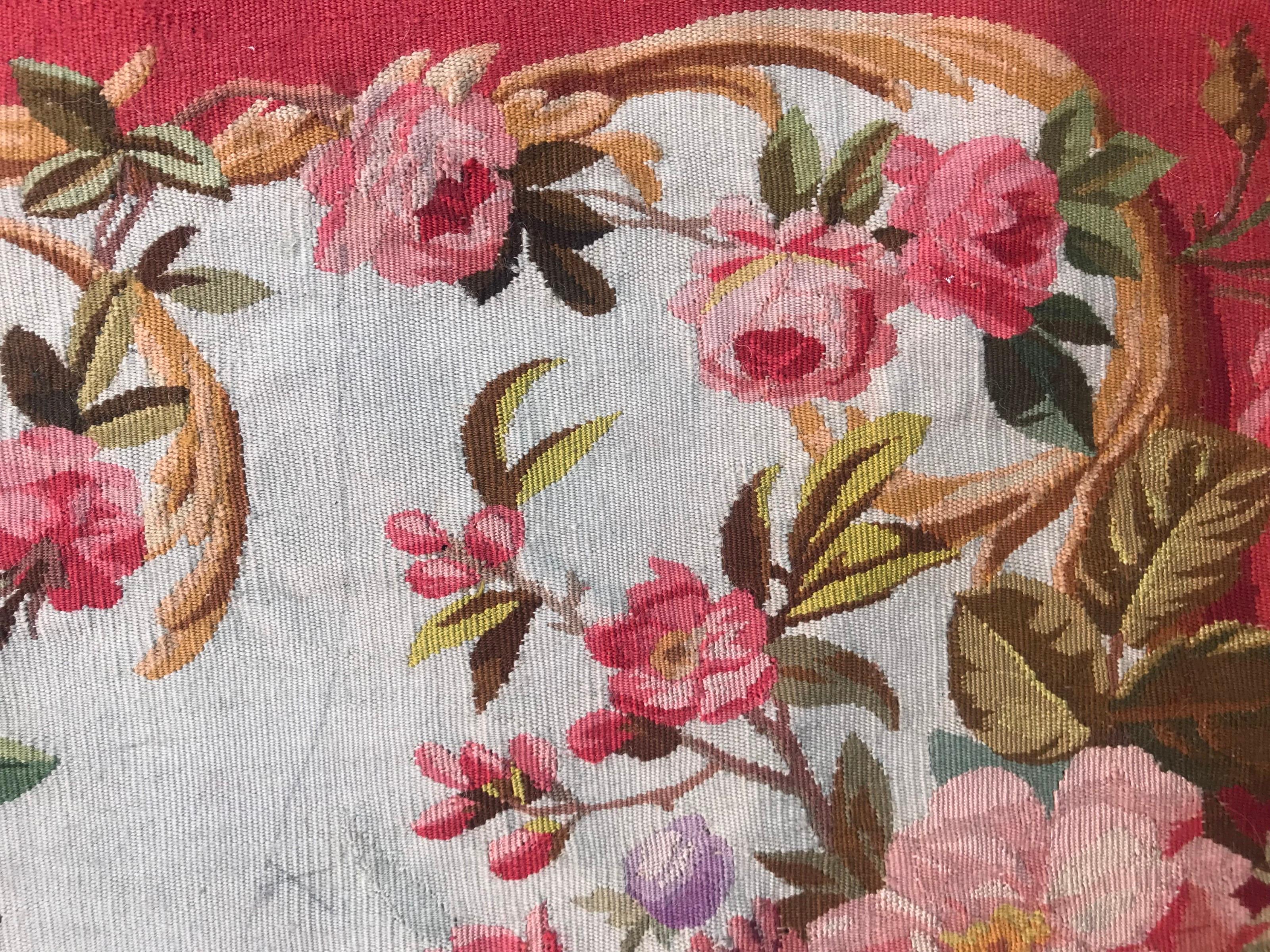 French Antique Aubusson Cushion Chair Cover Tapestry For Sale