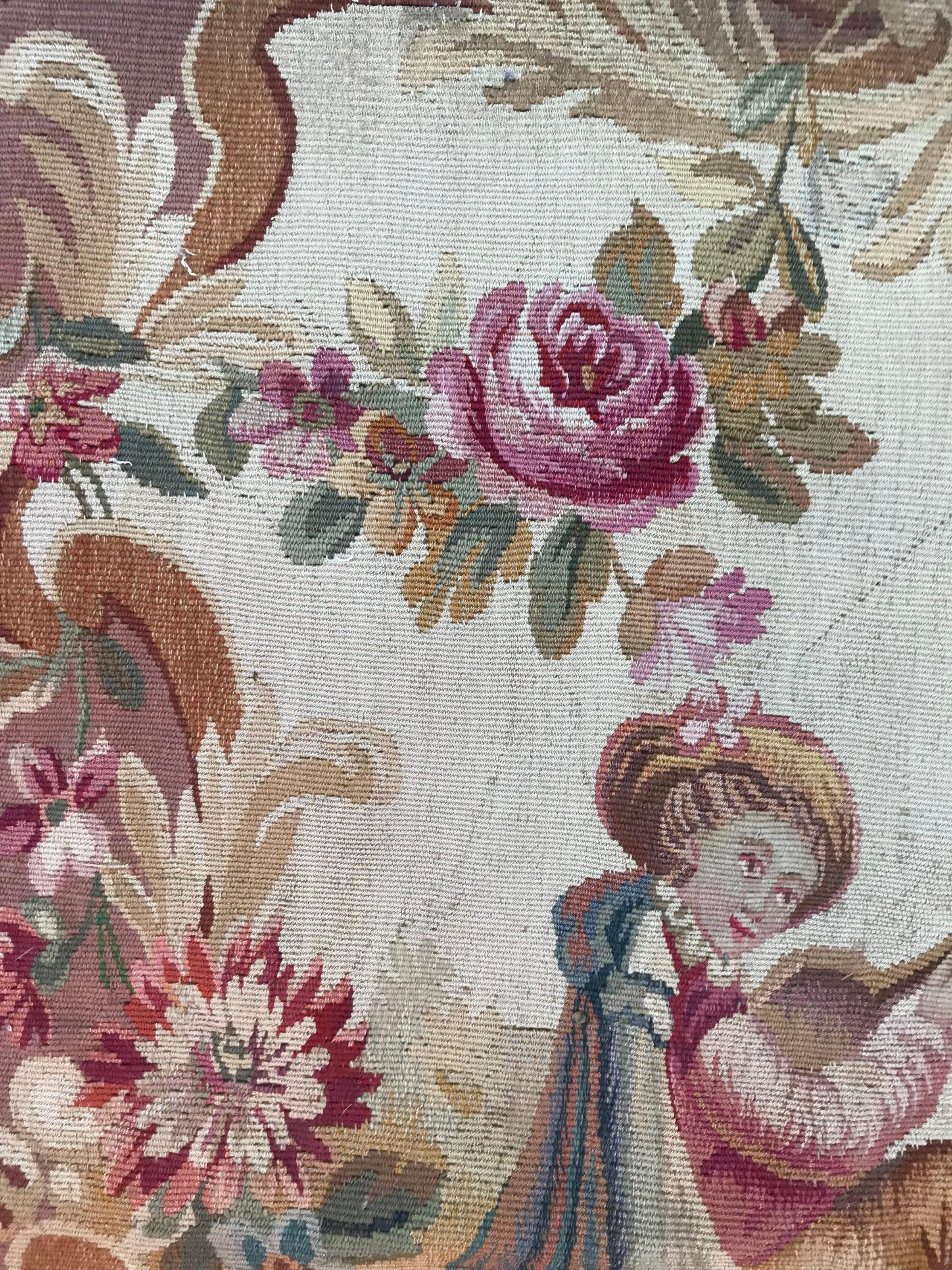 Antique Aubusson Cushion Chair Cover Tapestry In Good Condition For Sale In Saint Ouen, FR