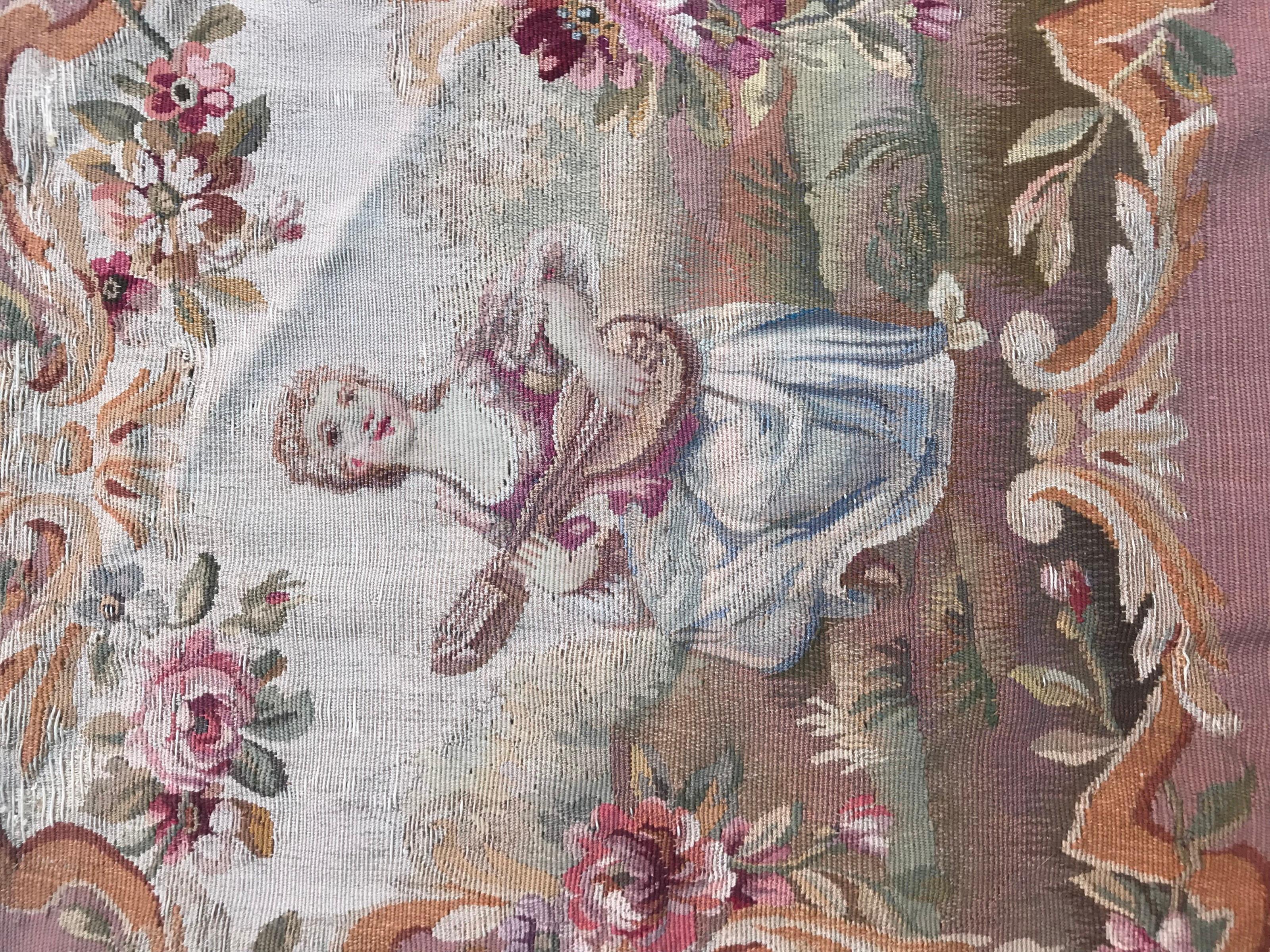 Silk Antique Aubusson Cushion Chair Cover Tapestry