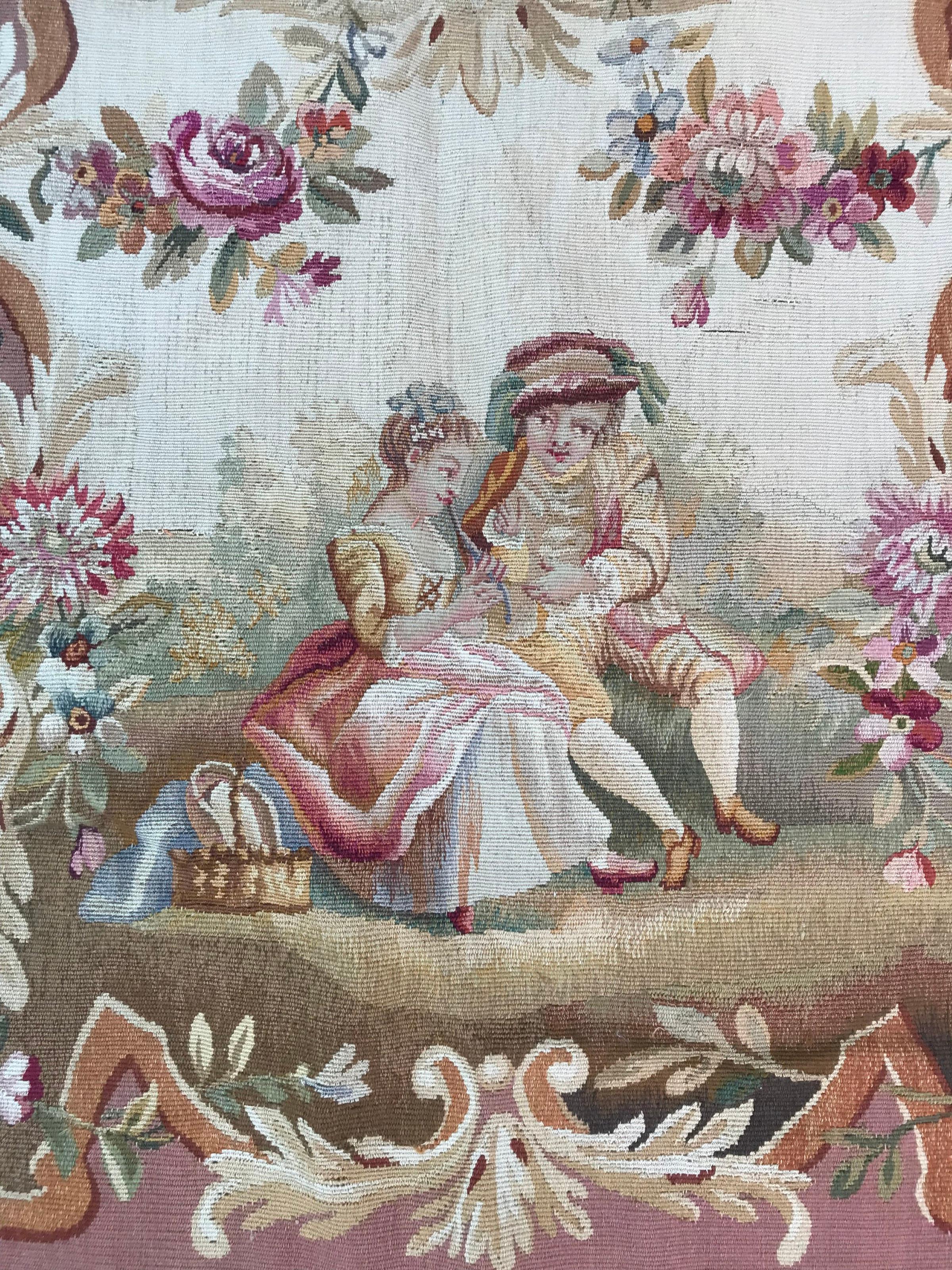 Bobyrug’s Antique Aubusson Cushion Chair Cover Tapestry For Sale 1