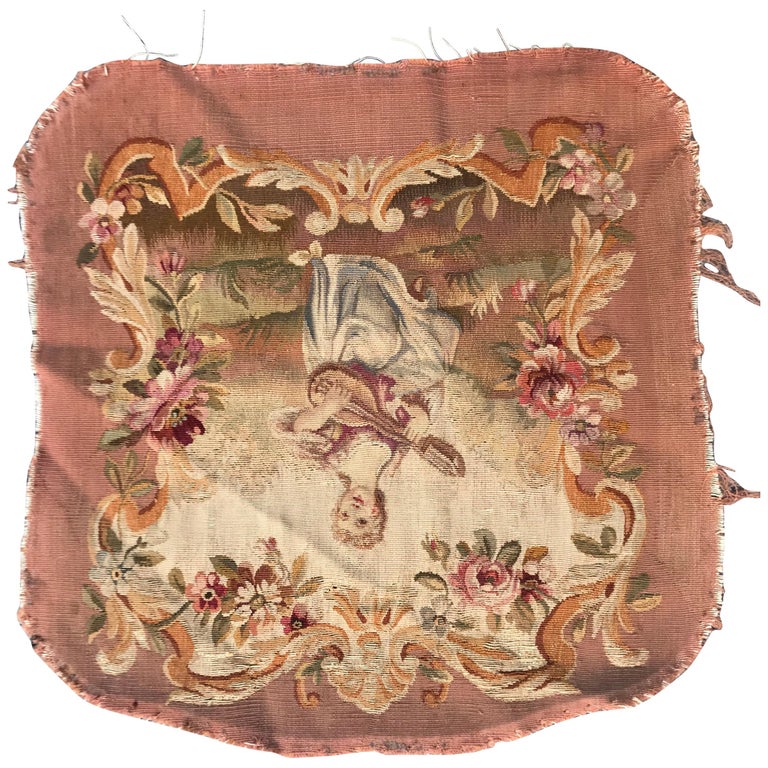 Antique Aubusson Cushion Chair Cover Tapestry For Sale at 1stdibs