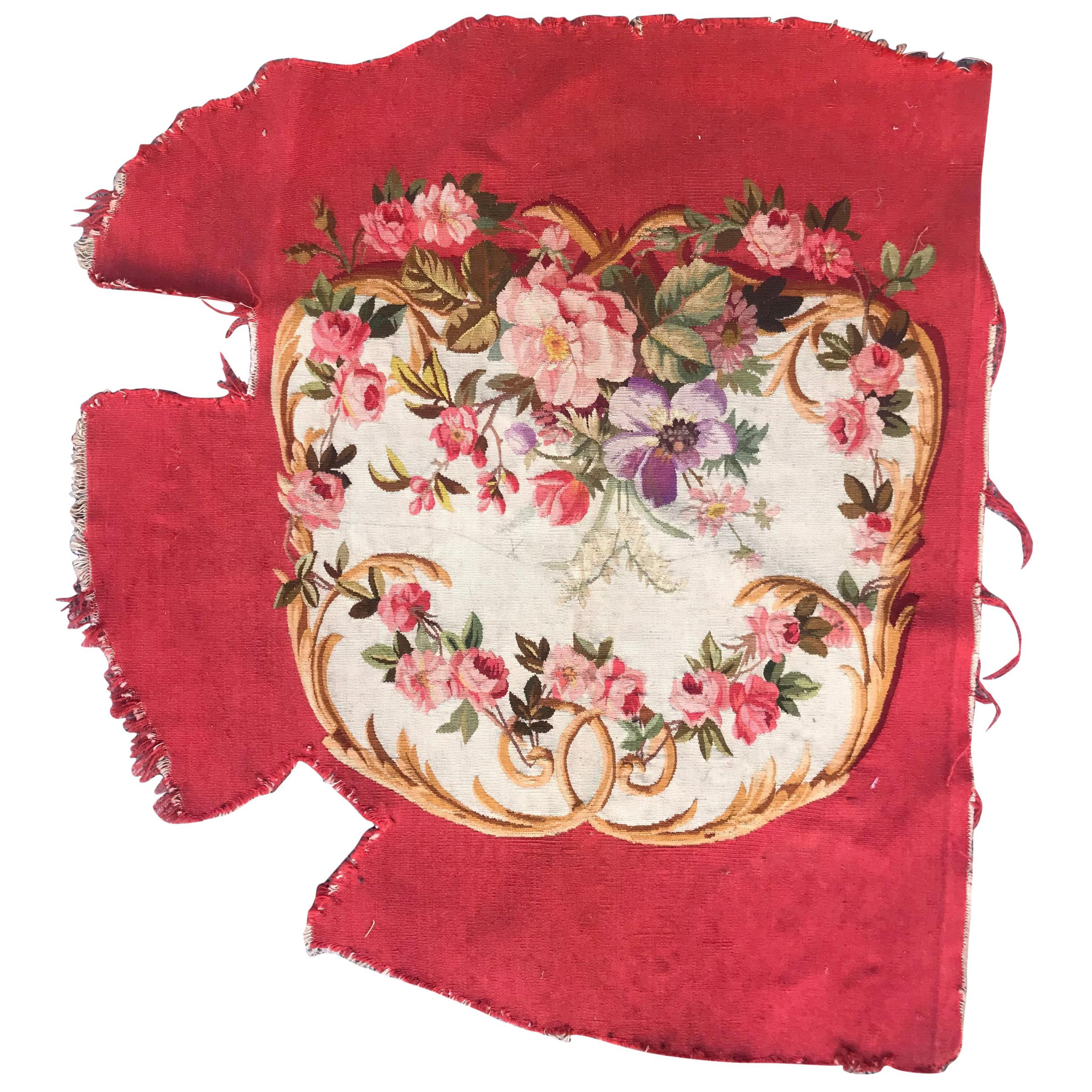 Antique Aubusson Cushion Chair Cover Tapestry For Sale