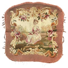 Antique Aubusson Cushion Chair Cover Tapestry