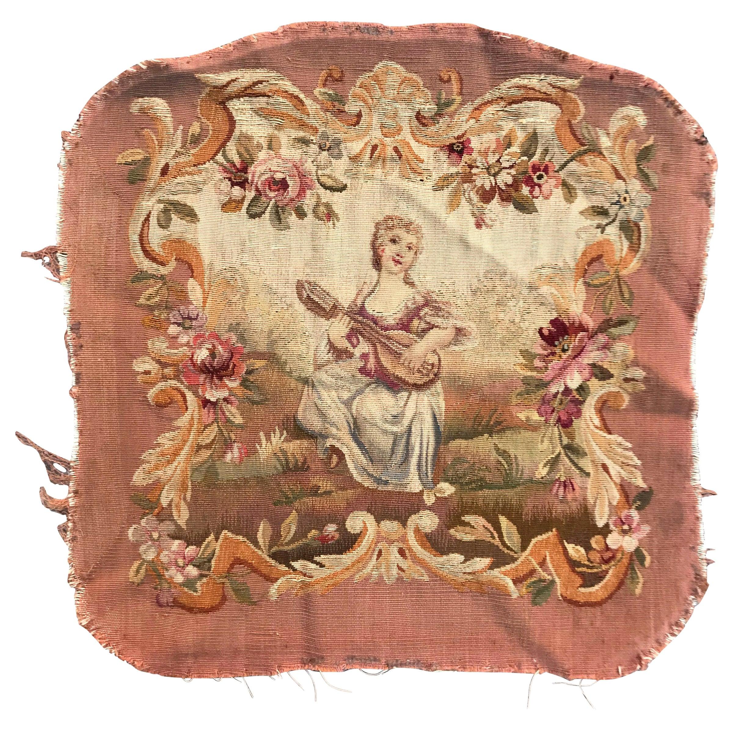 Bobyrug's Antique Aubusson Cushion Chair Cover Tapestry (Tapisserie)