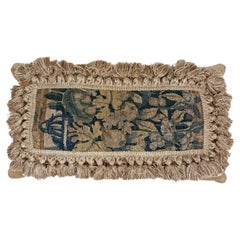 Antique Aubusson Cushion Cover, Floral Tapestry Pillow, Rectangula Needlepoint