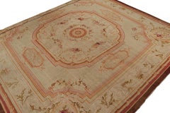 Antique Aubusson Flatweave Floral Square Rug in Cream and Pink